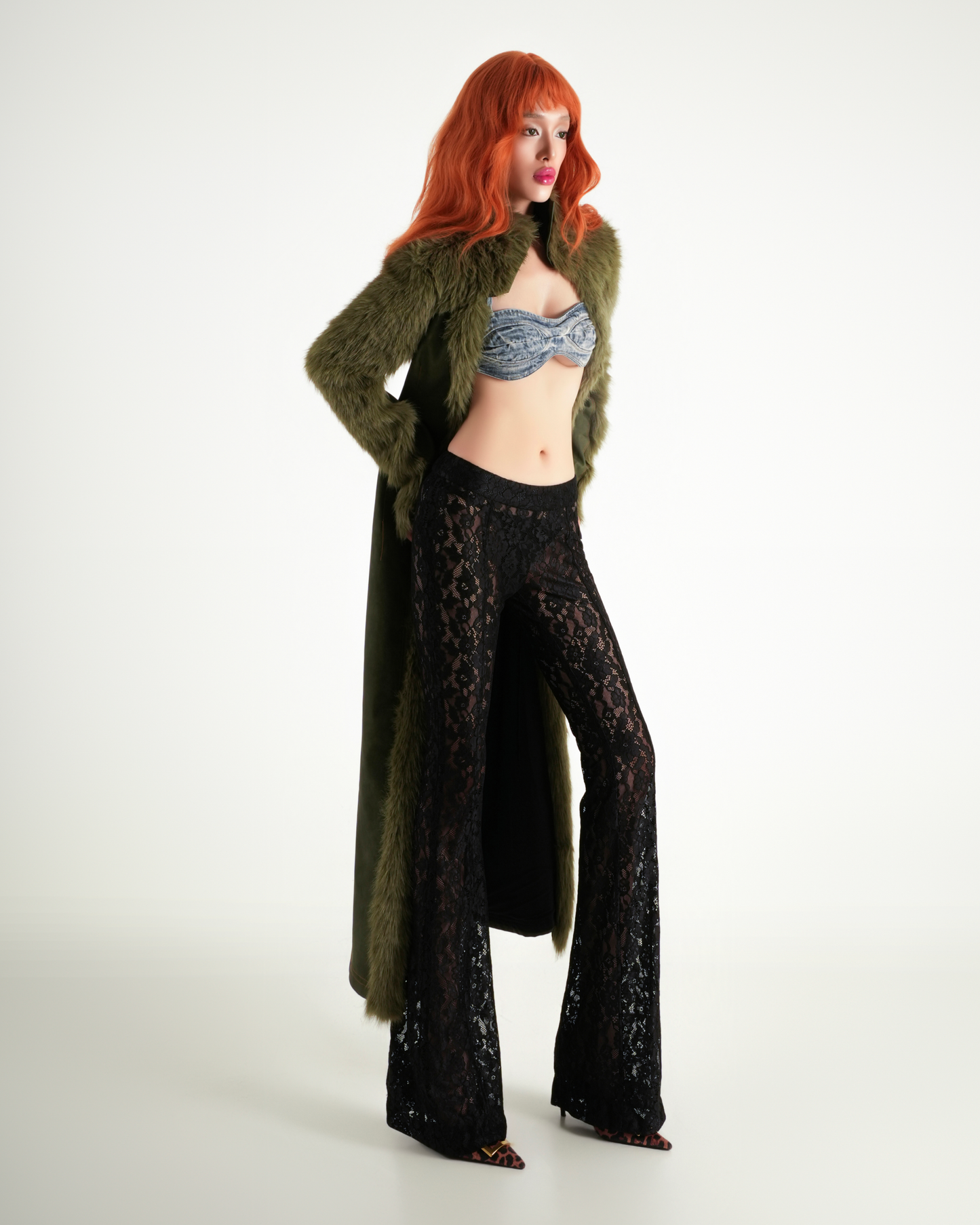 Error Leather Mixed Fur Long Coat