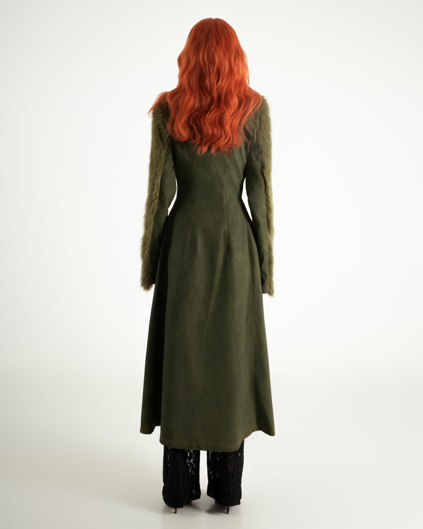 Error Leather Mixed Fur Long Coat