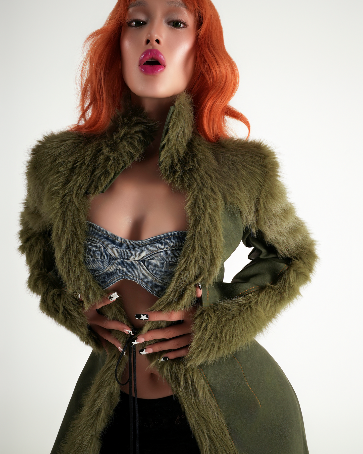 Error Leather Mixed Fur Long Coat
