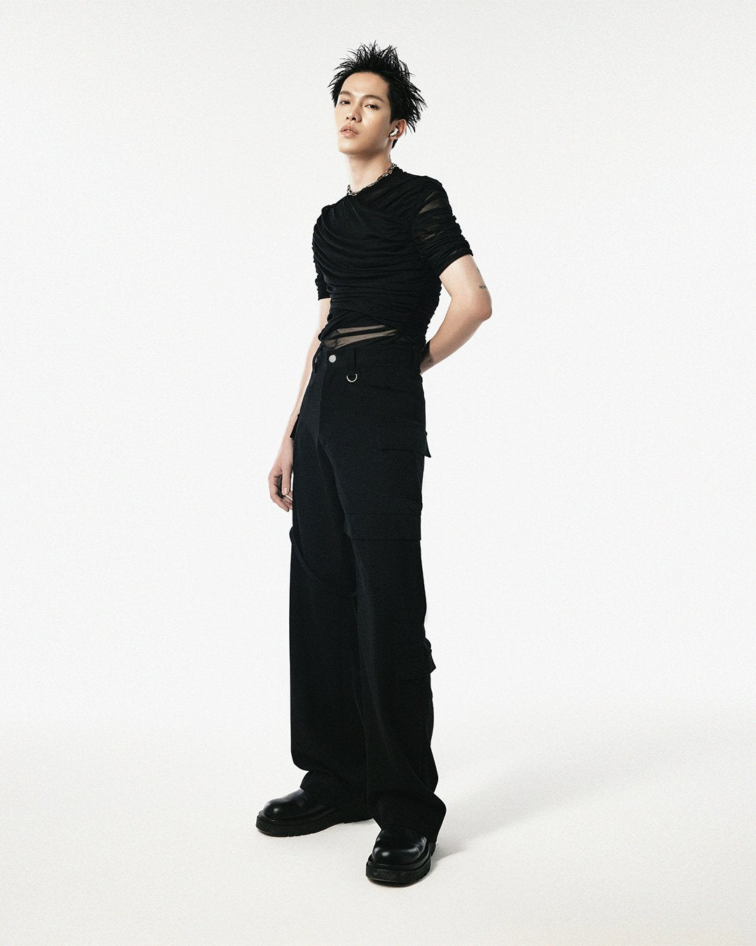 Black Cargo Straight Leg Pants