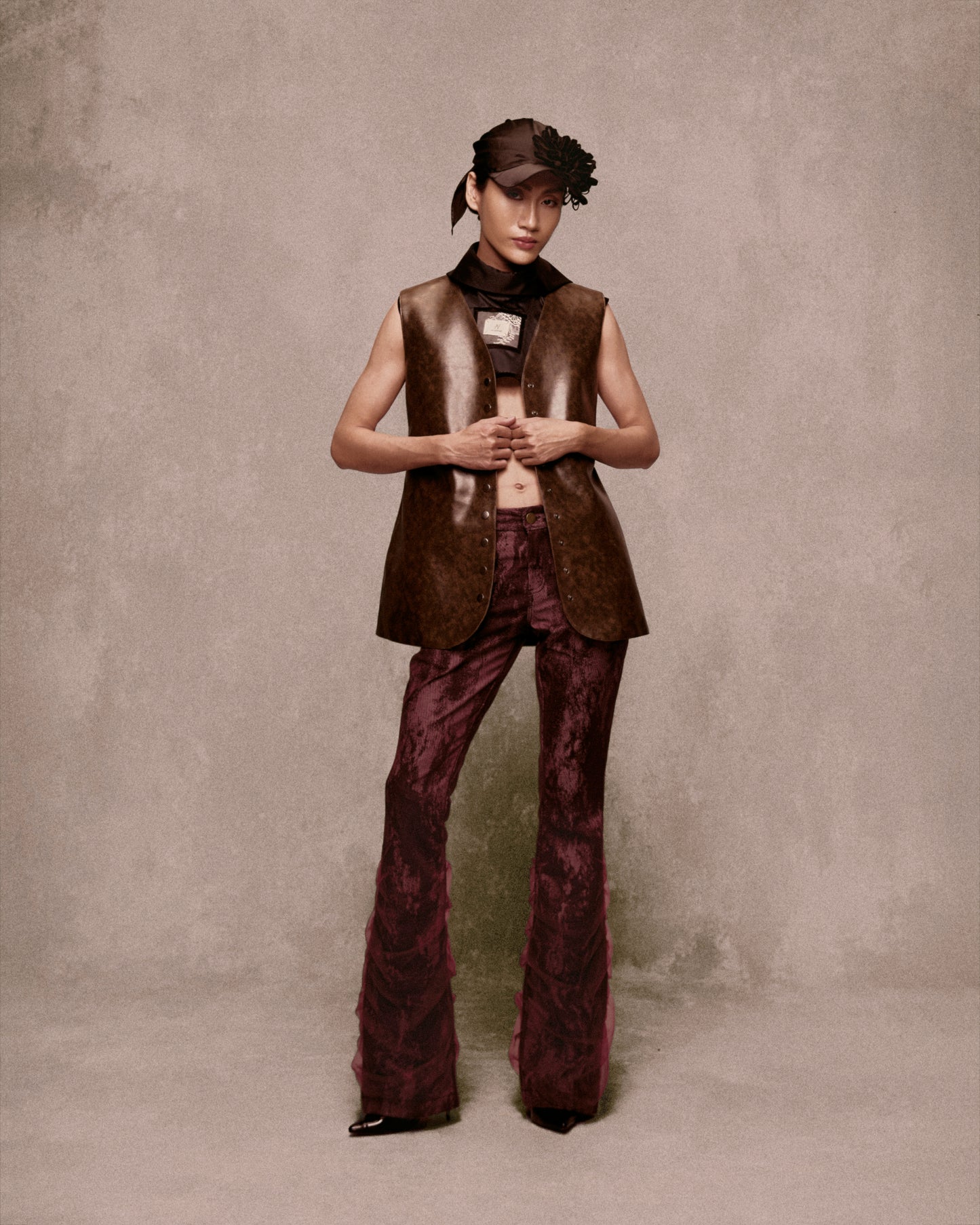 Brown Chương Dương Leather Gilet AN HERITAGE ASTOUD