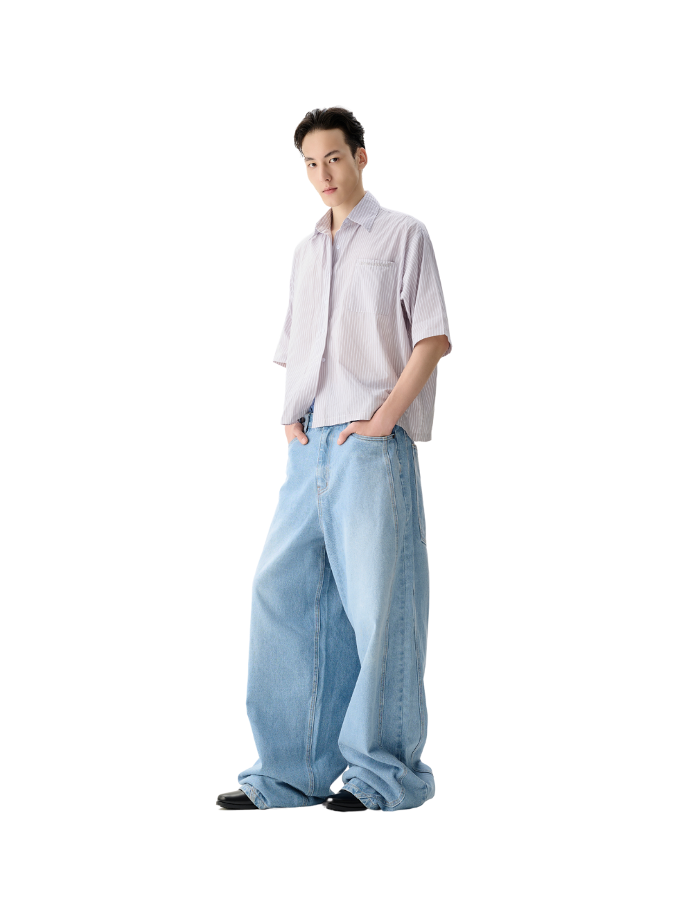 BUTTON BAGGY JEANS LAMINAPPAREL ASTOUD