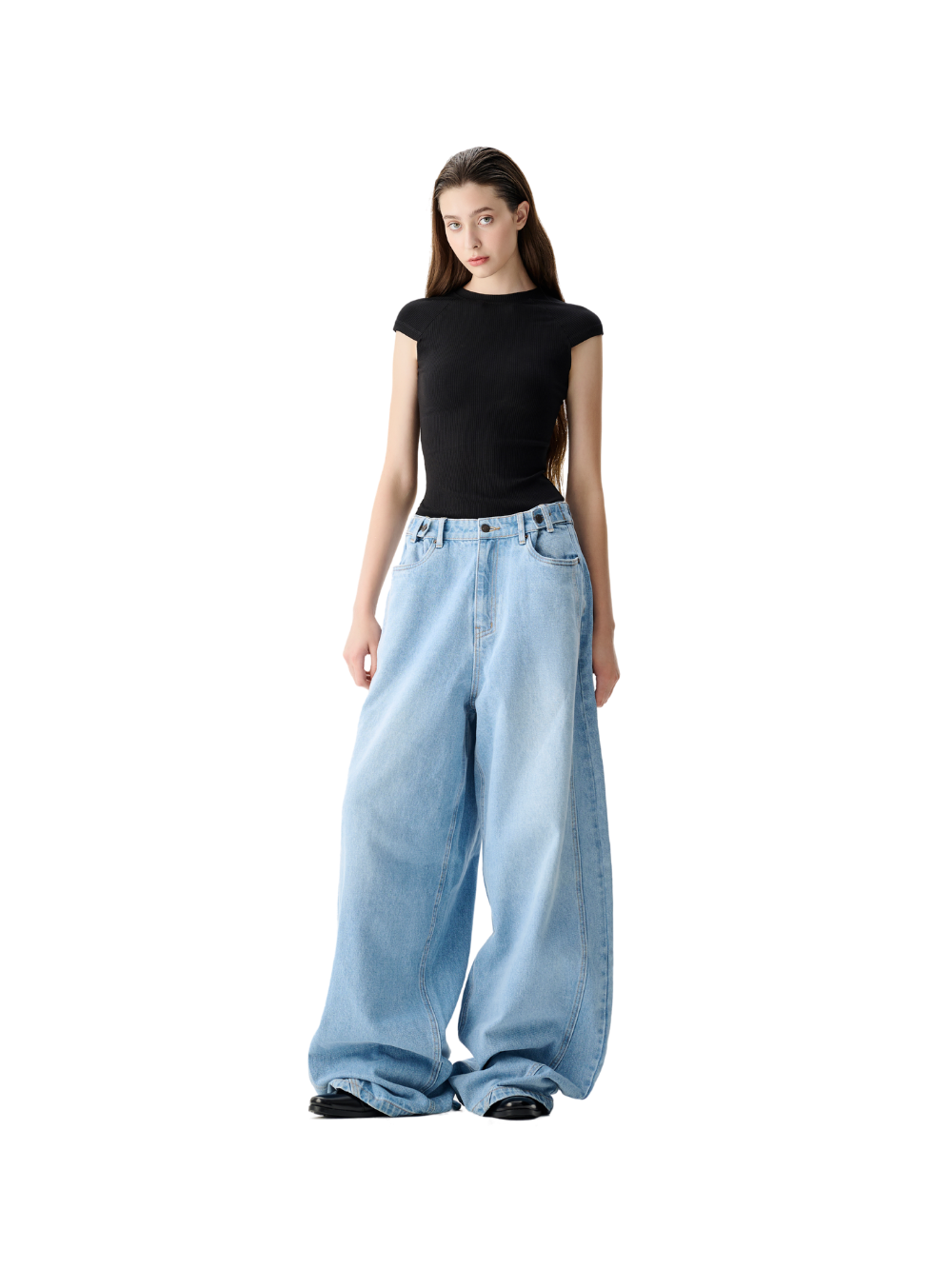 BUTTON BAGGY JEANS LAMINAPPAREL ASTOUD