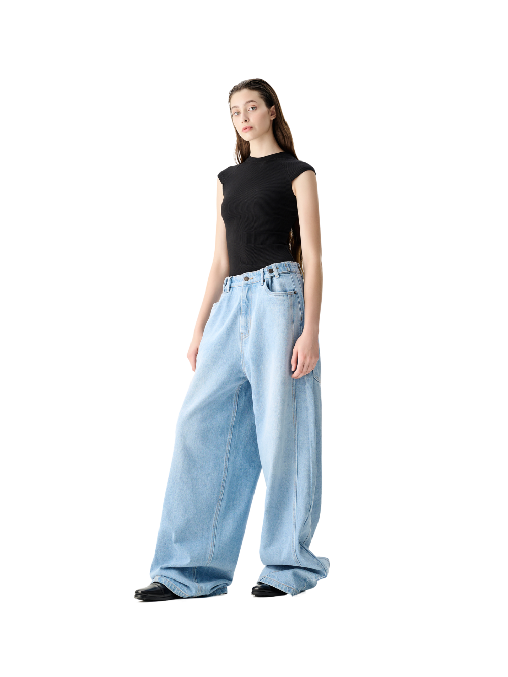 BUTTON BAGGY JEANS LAMINAPPAREL ASTOUD
