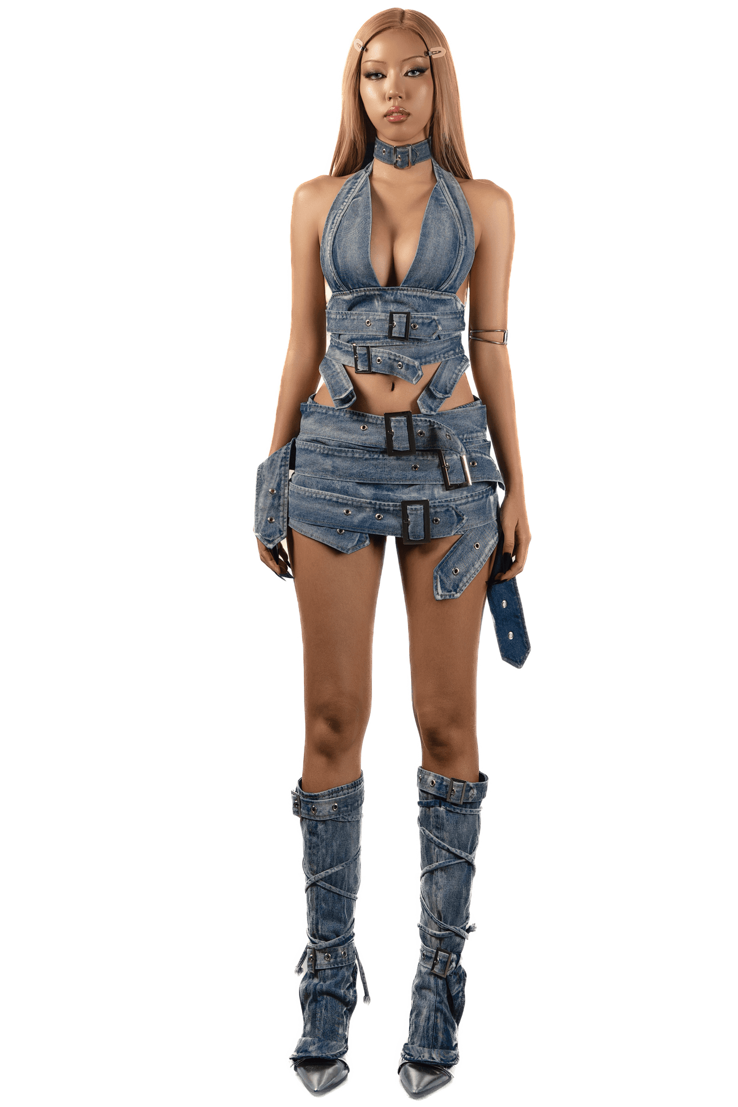 pop-buckles-denim-halter-top tatichu astoud