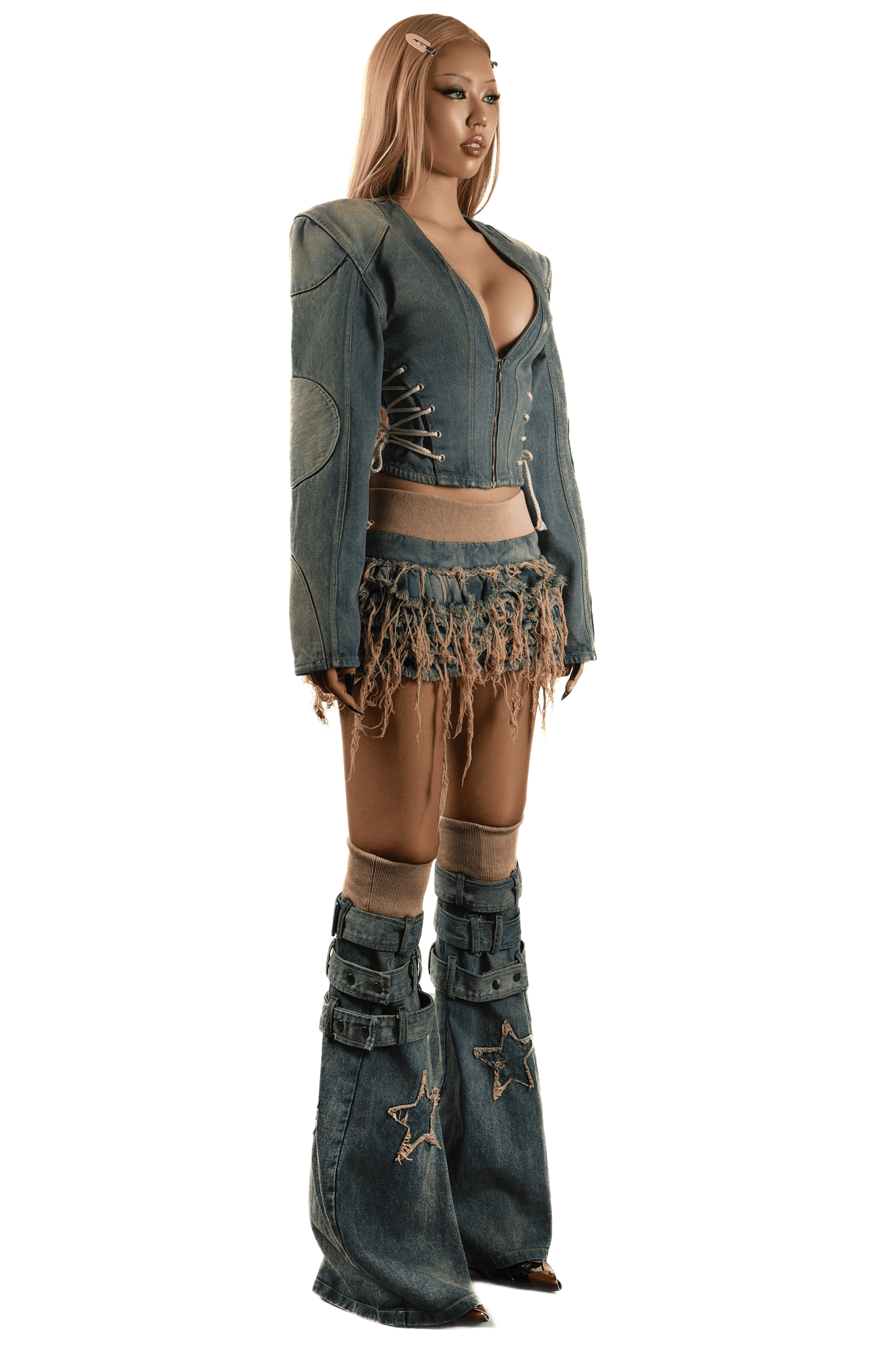 pop-bold-shoulder-lace-up-side-denim-blazer tatichu astoud