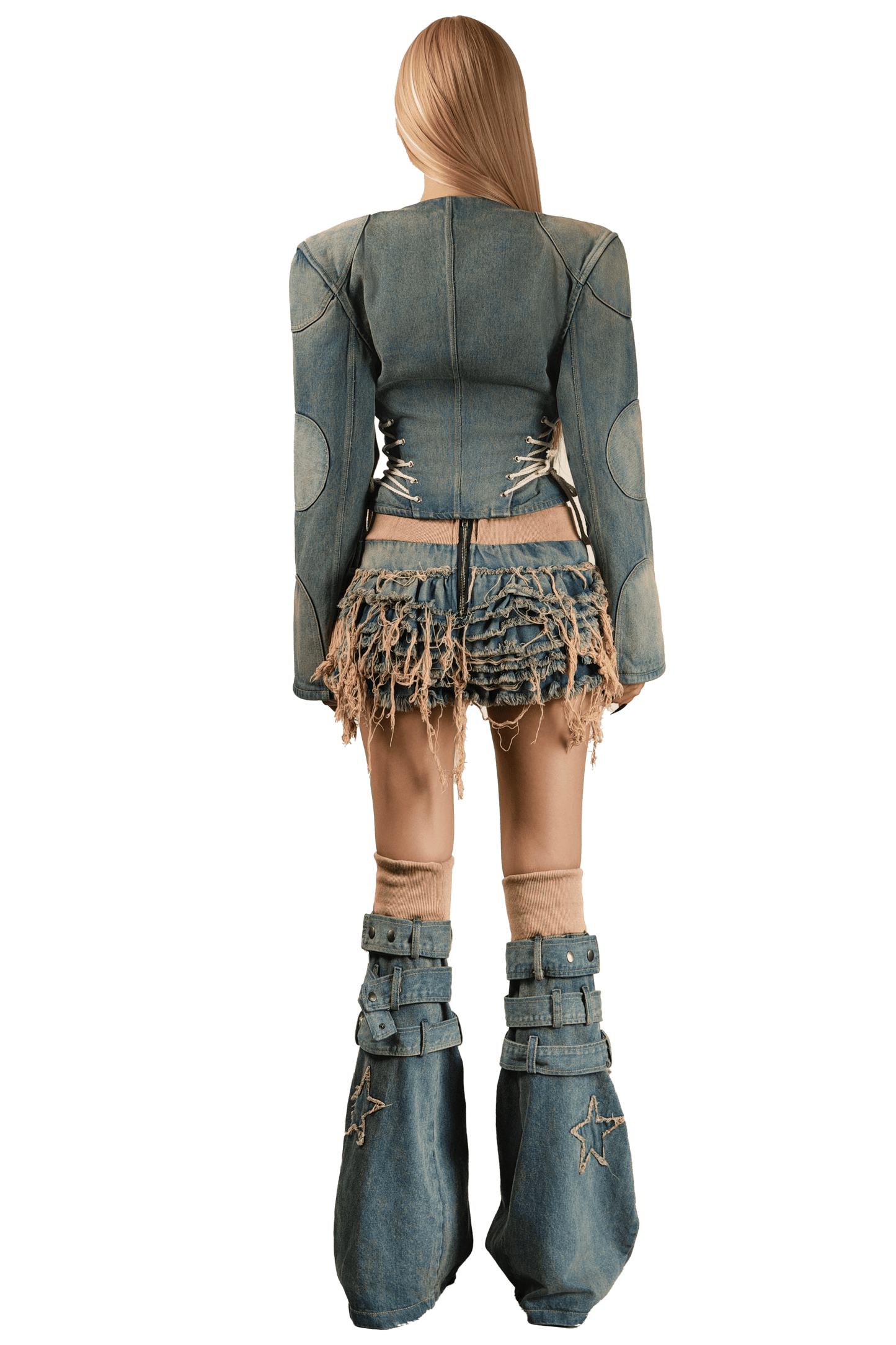 pop-bold-shoulder-lace-up-side-denim-blazer tatichu astoud