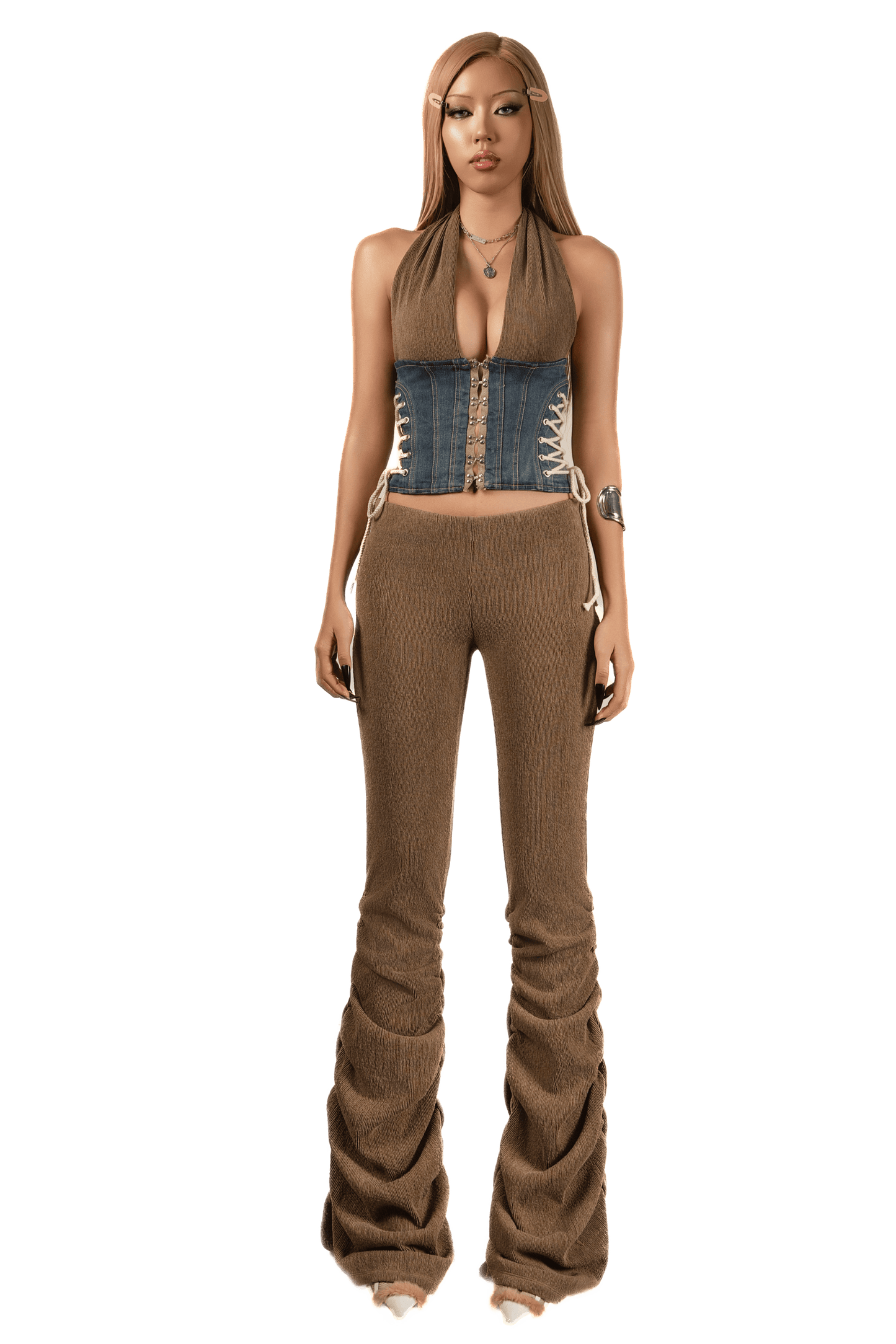 pop-ruched-flared-knitted-long-pants tatichu astoud