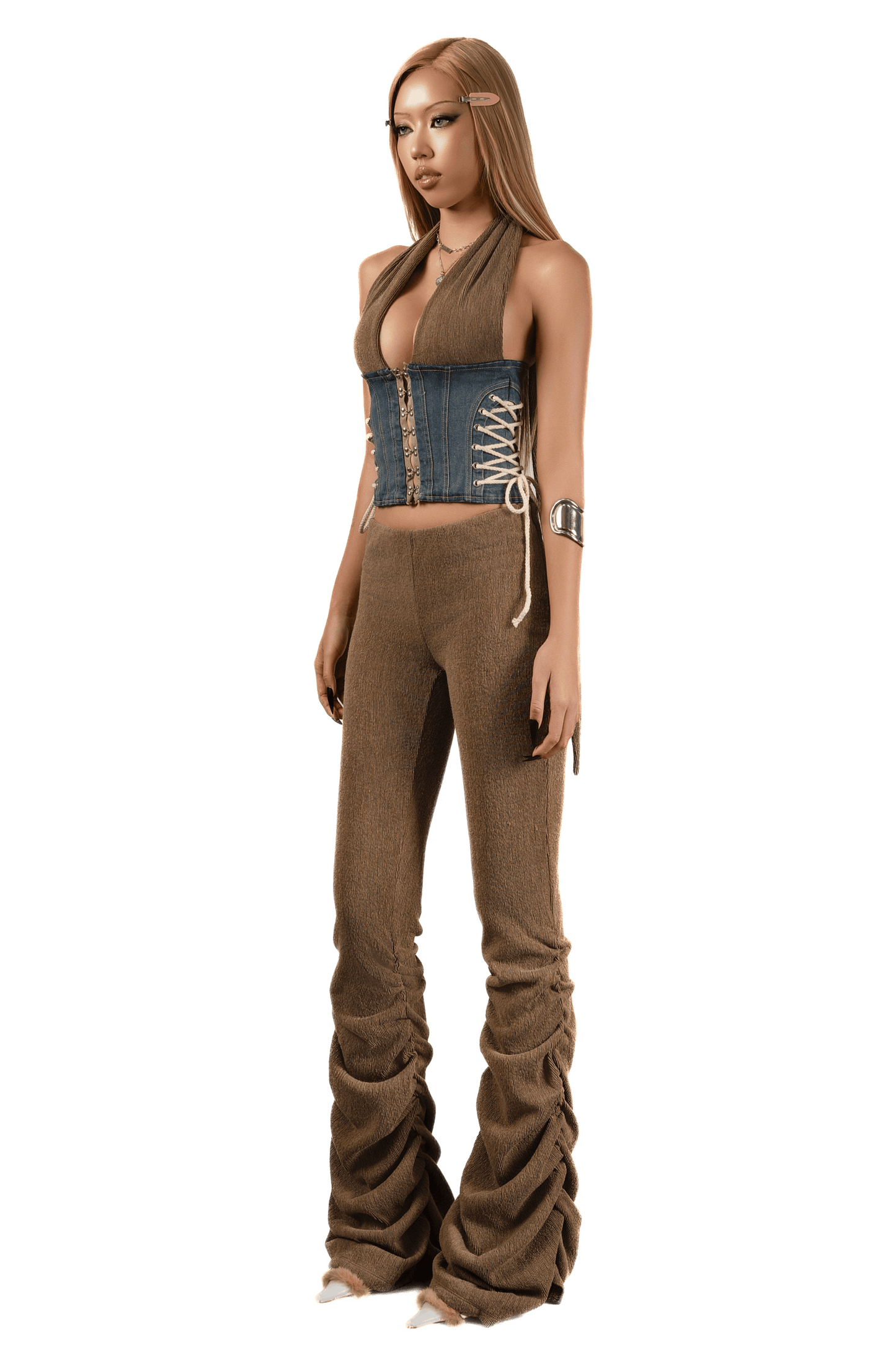 pop-ruched-flared-knitted-long-pants tatichu astoud