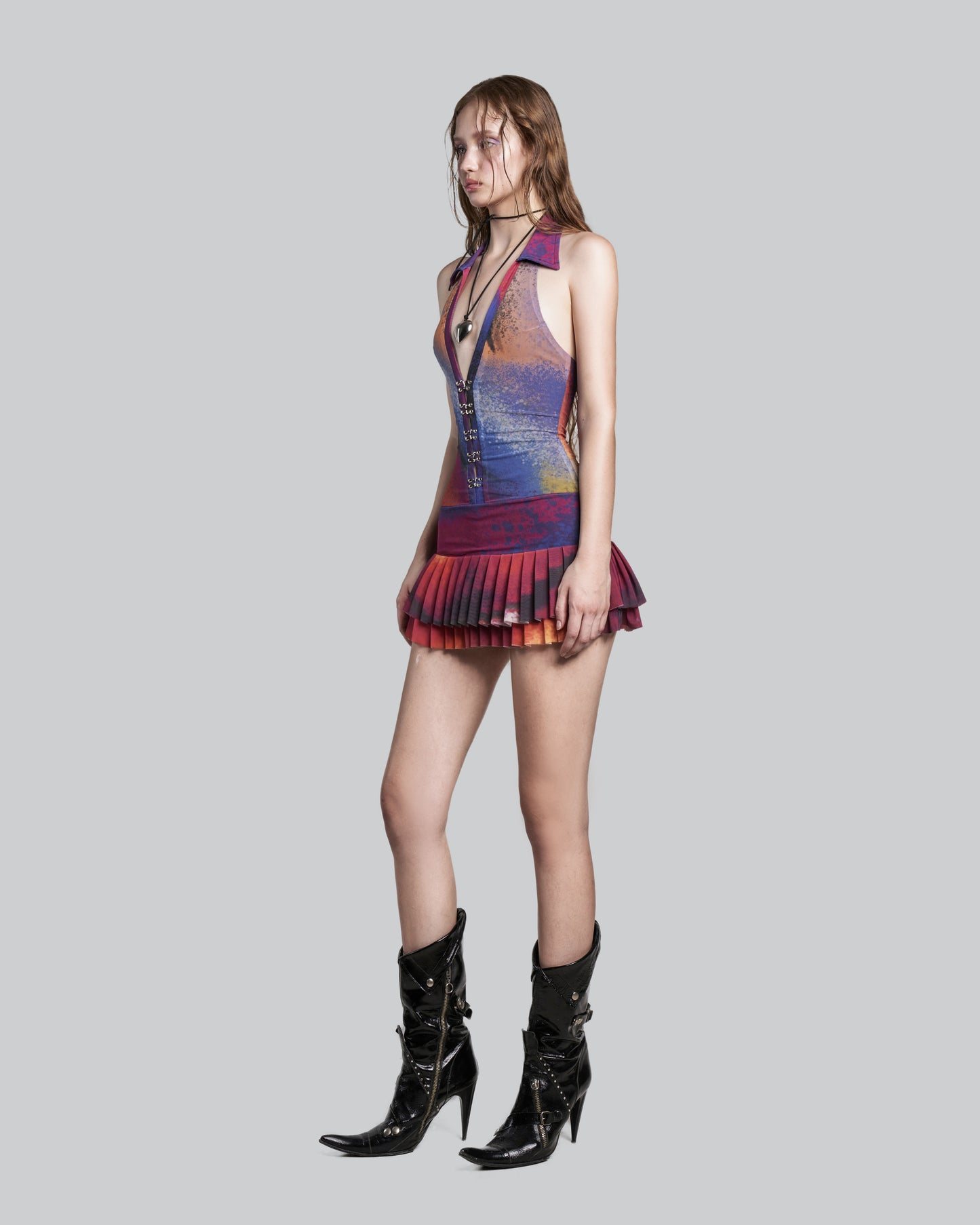 iunu-halter-v-neck-mesh-dress tatichu astoud