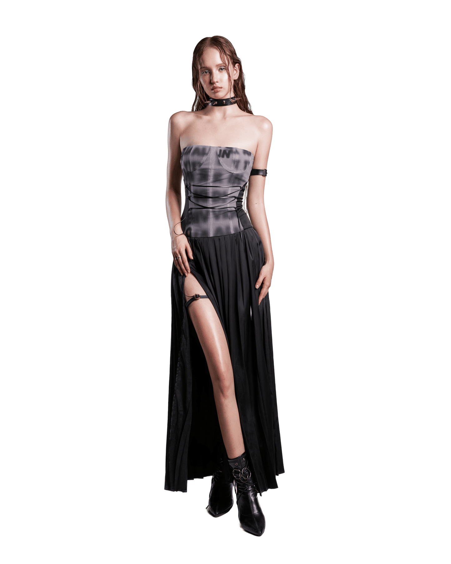 iunu-drawstring-front-slit-pleated-dress tatichu astoud
