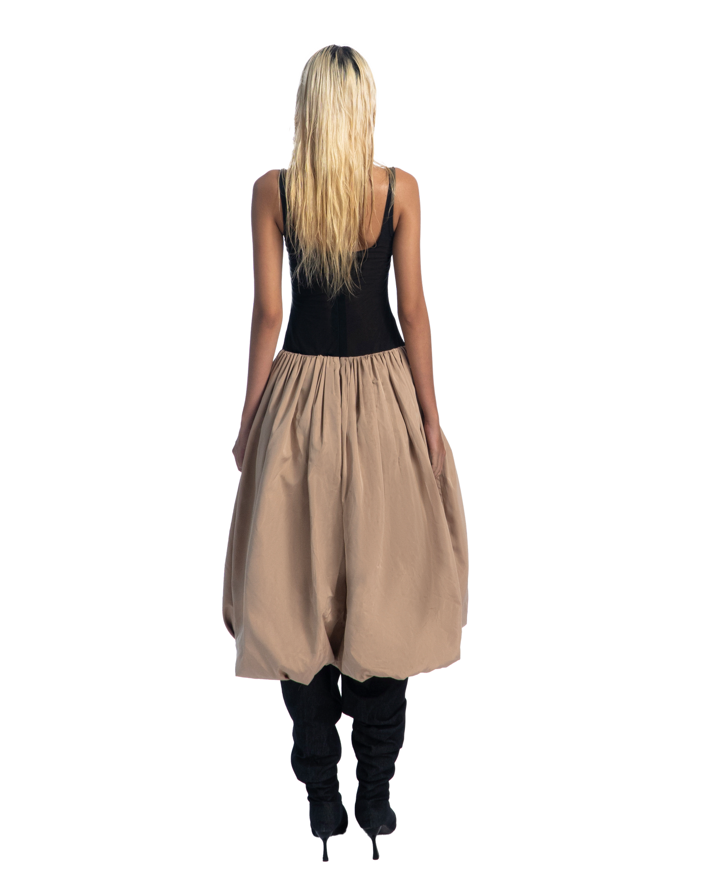 puzzle-mesh-tank-bubble-midi-dress tatichu astoud