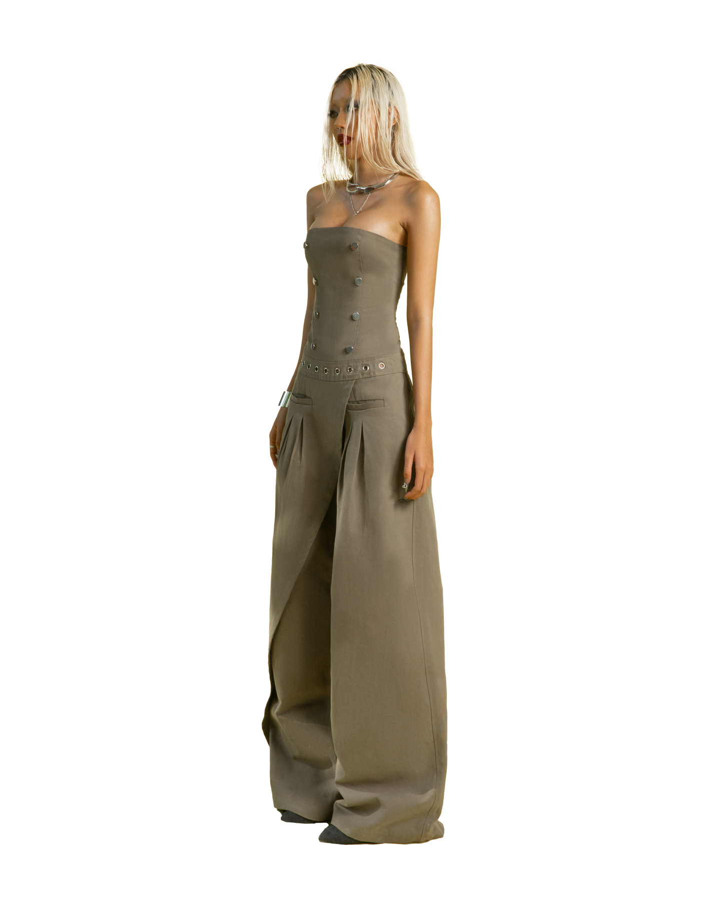 puzzle-double-breasted-strapless-jumpsuit tatichu astoud