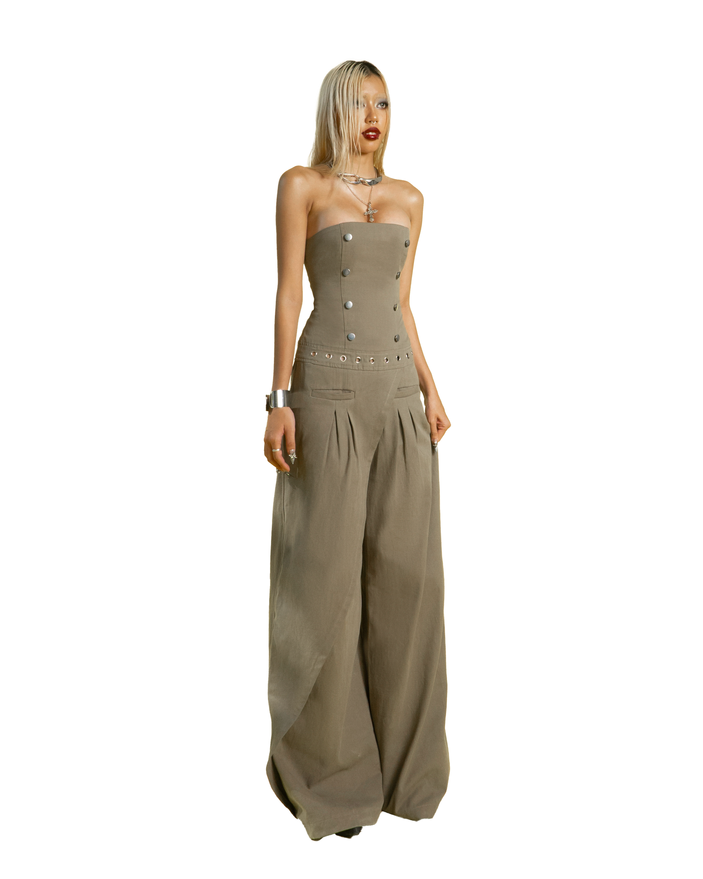 puzzle-double-breasted-strapless-jumpsuit tatichu astoud
