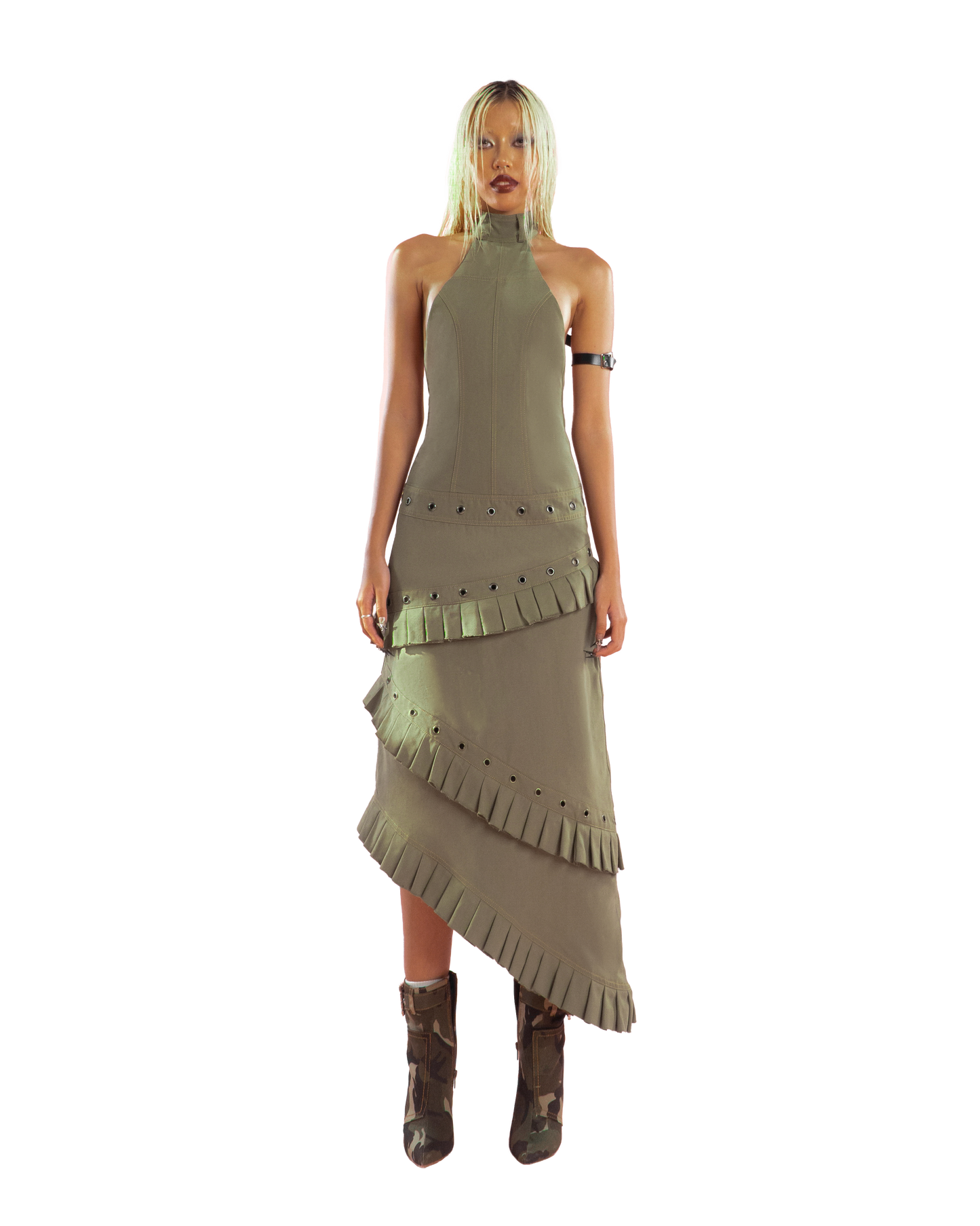 puzzle-halter-neck-pleated-trim-dress tatichu astoud