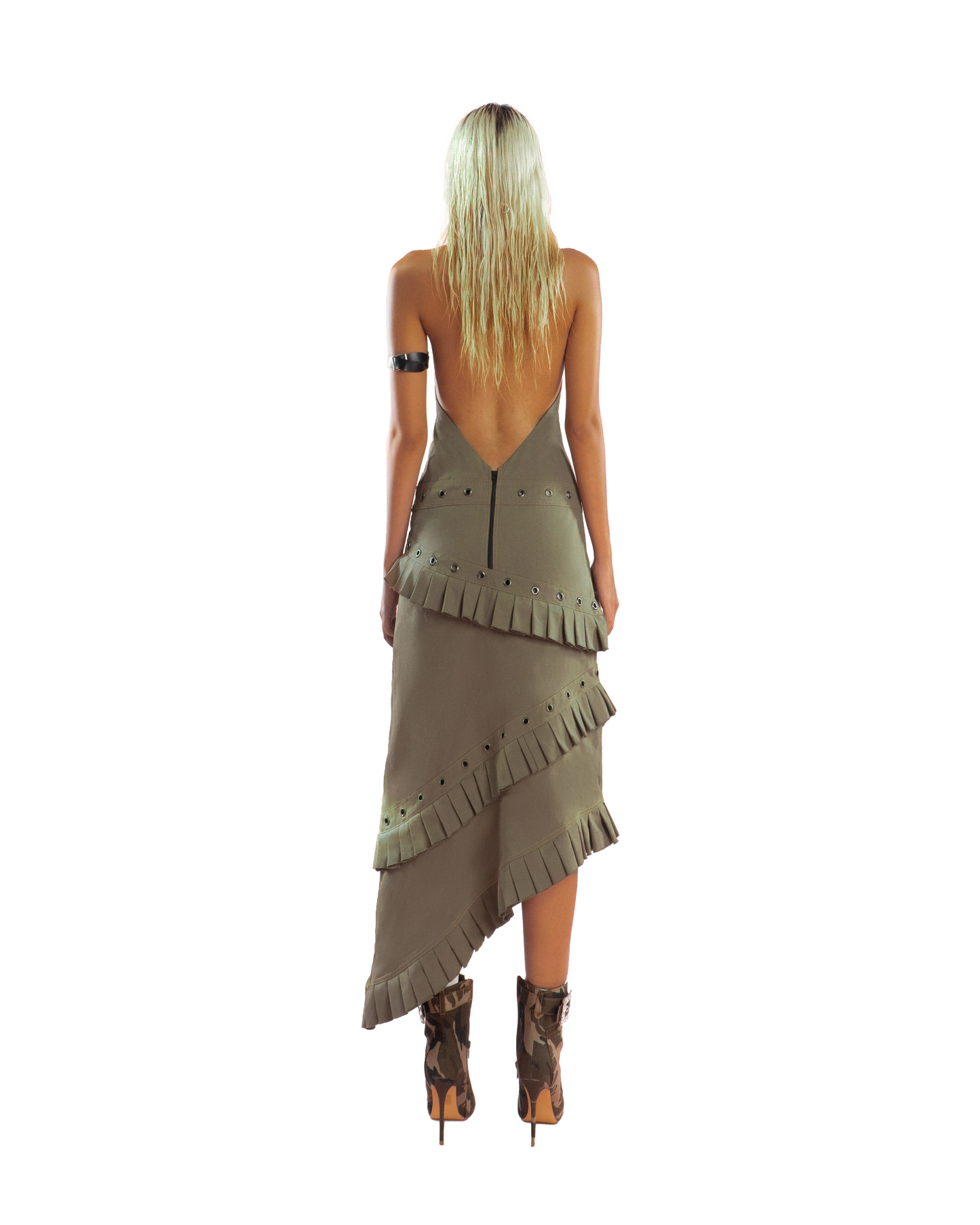 puzzle-halter-neck-pleated-trim-dress tatichu astoud