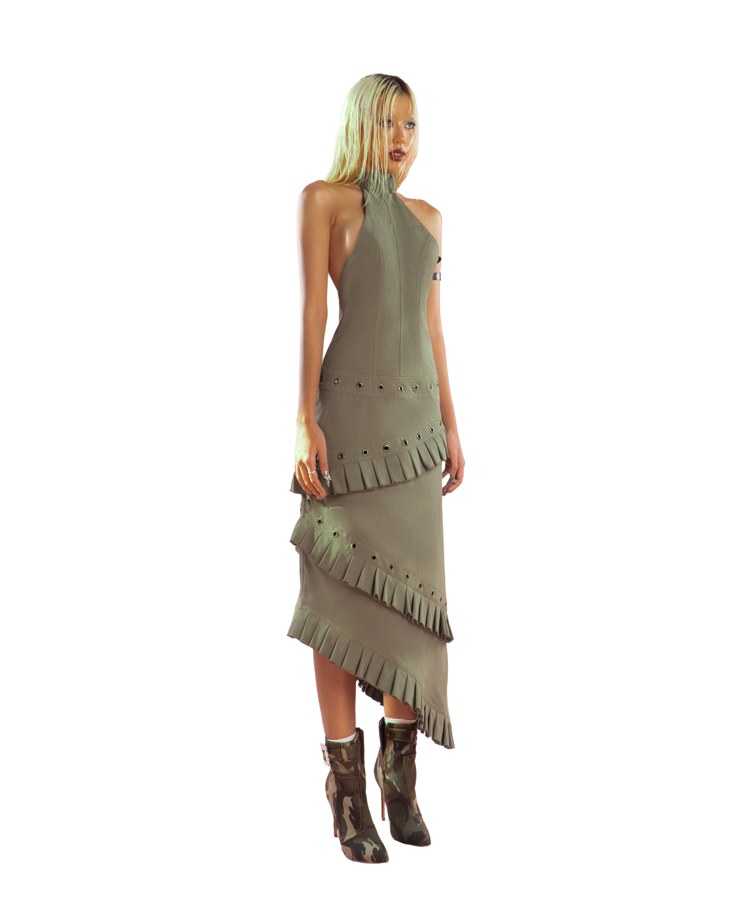 puzzle-halter-neck-pleated-trim-dress tatichu astoud