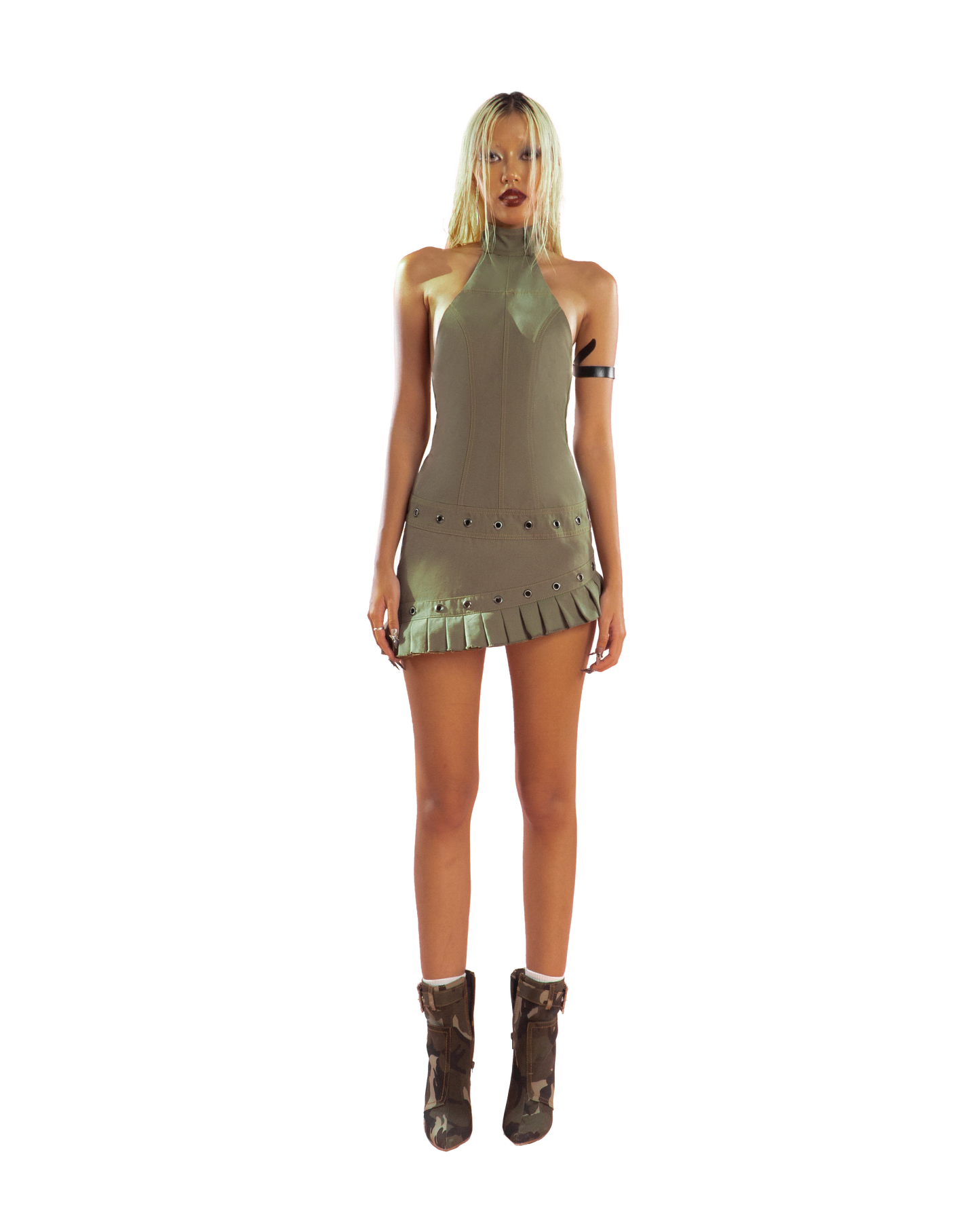 puzzle-halter-neck-pleated-trim-dress tatichu astoud