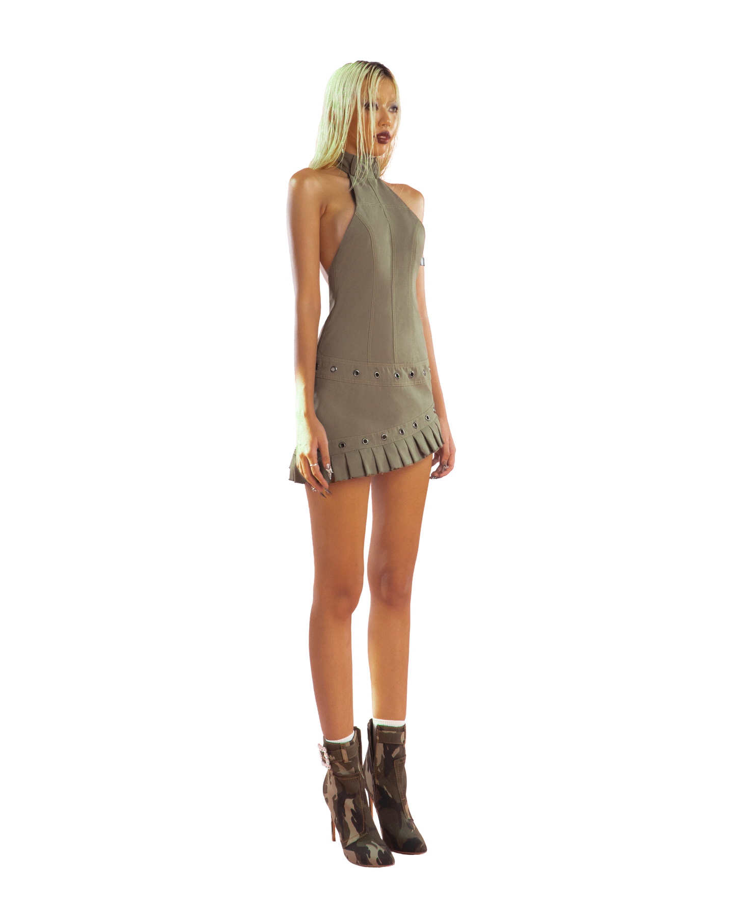 puzzle-halter-neck-pleated-trim-dress tatichu astoud