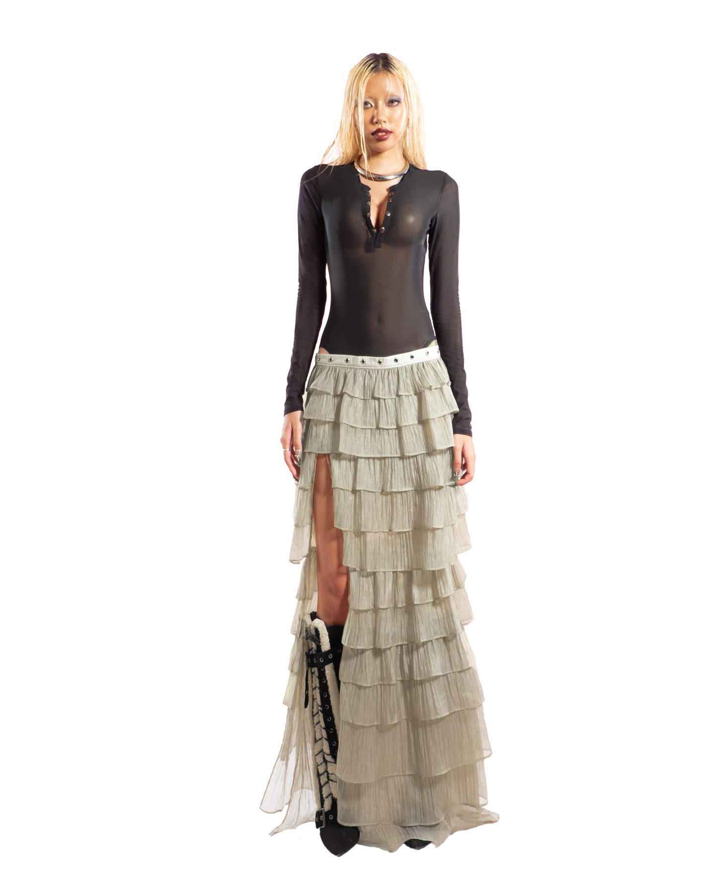 puzzle-tiered-layer-split-maxi-skirt tatichu astoud
