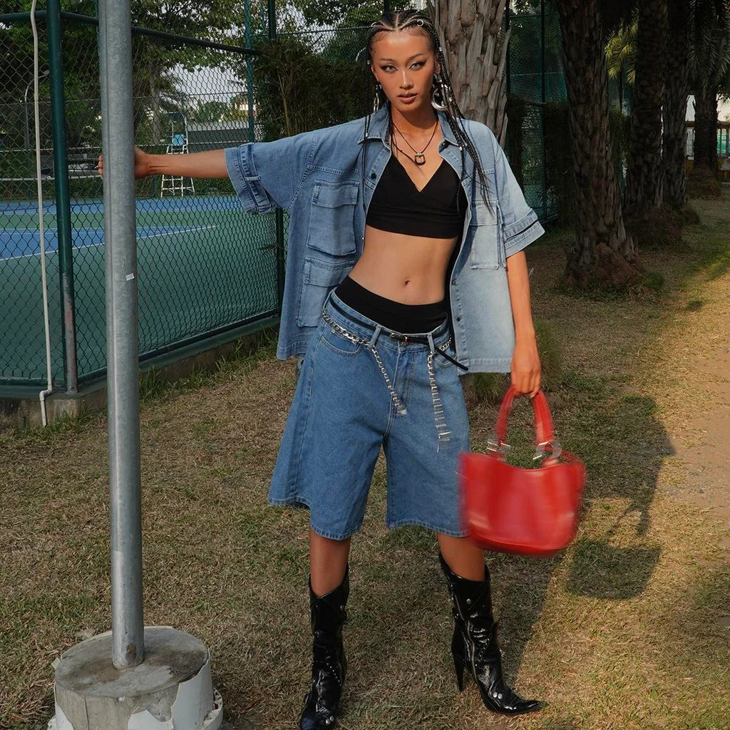 bigsize-short-sleeve-denim-shirt tatichu astoud