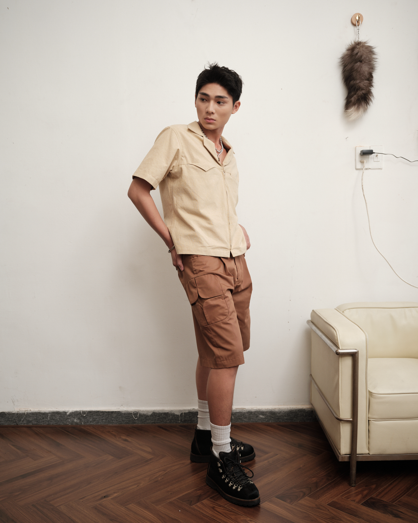 brown-3d-cement-tiles-cargo-short saomai homme astoud