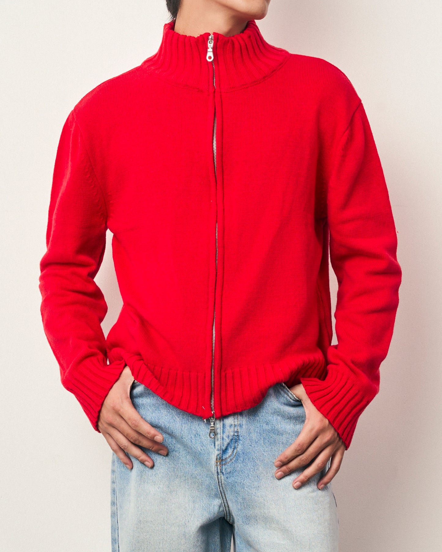 FRAGILE® Red Knit Zip-Up Sweater fragile club astoud