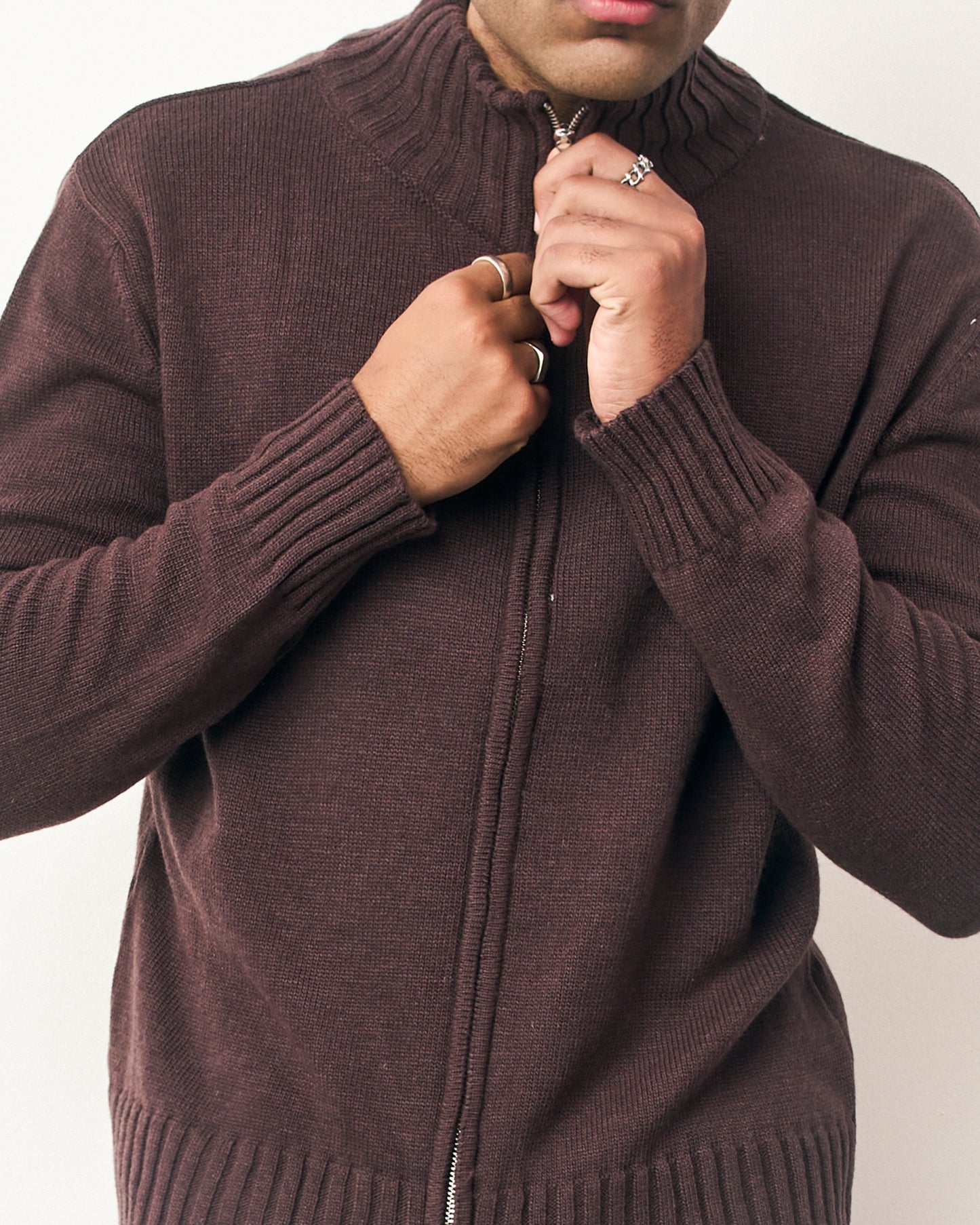 FRAGILE® Chocolate Knit Zip-Up Sweater fragile club astoud