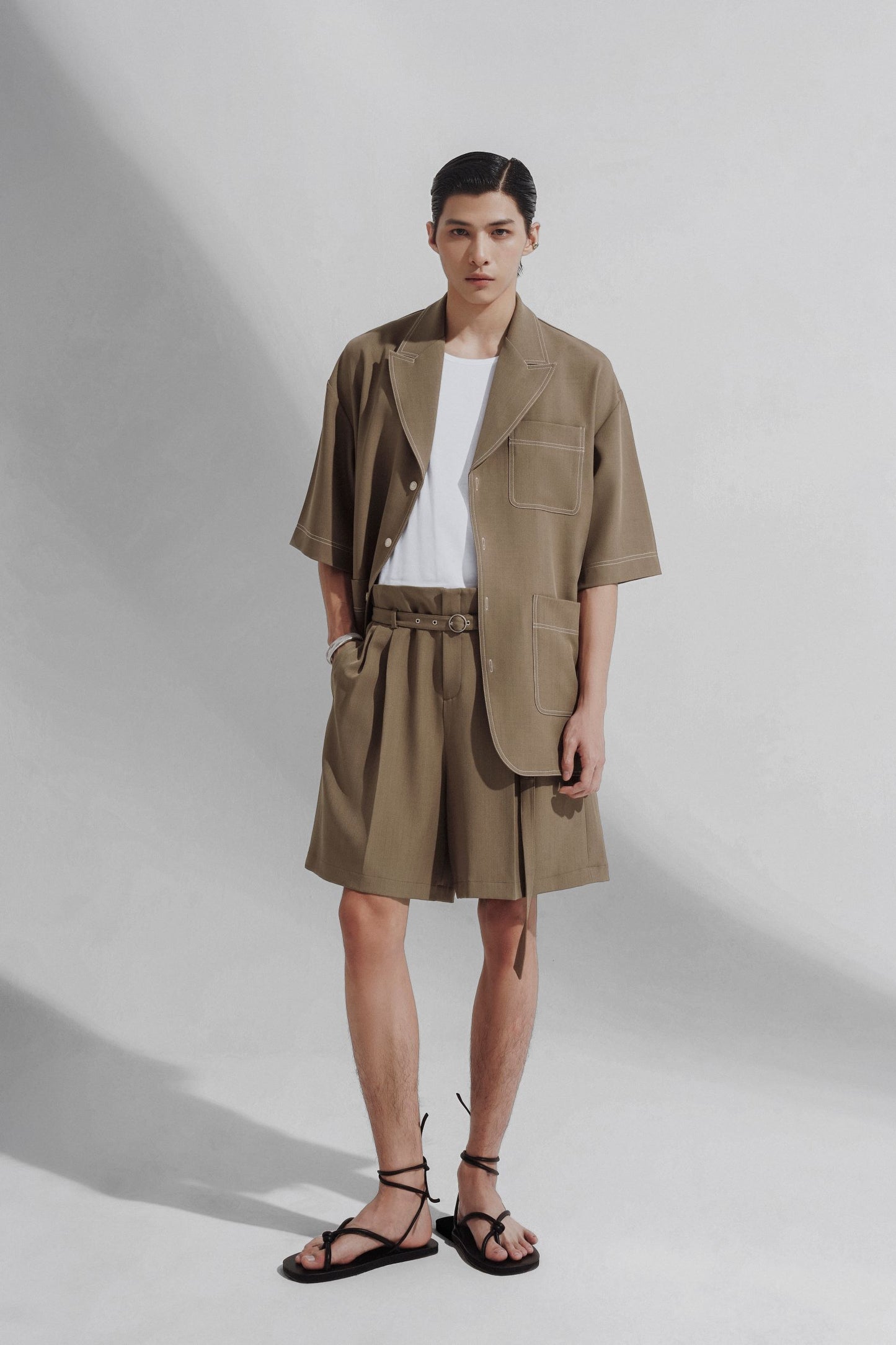 double-latte-silk-khaki-high-waisted-belted-mini-shorts-fortythree