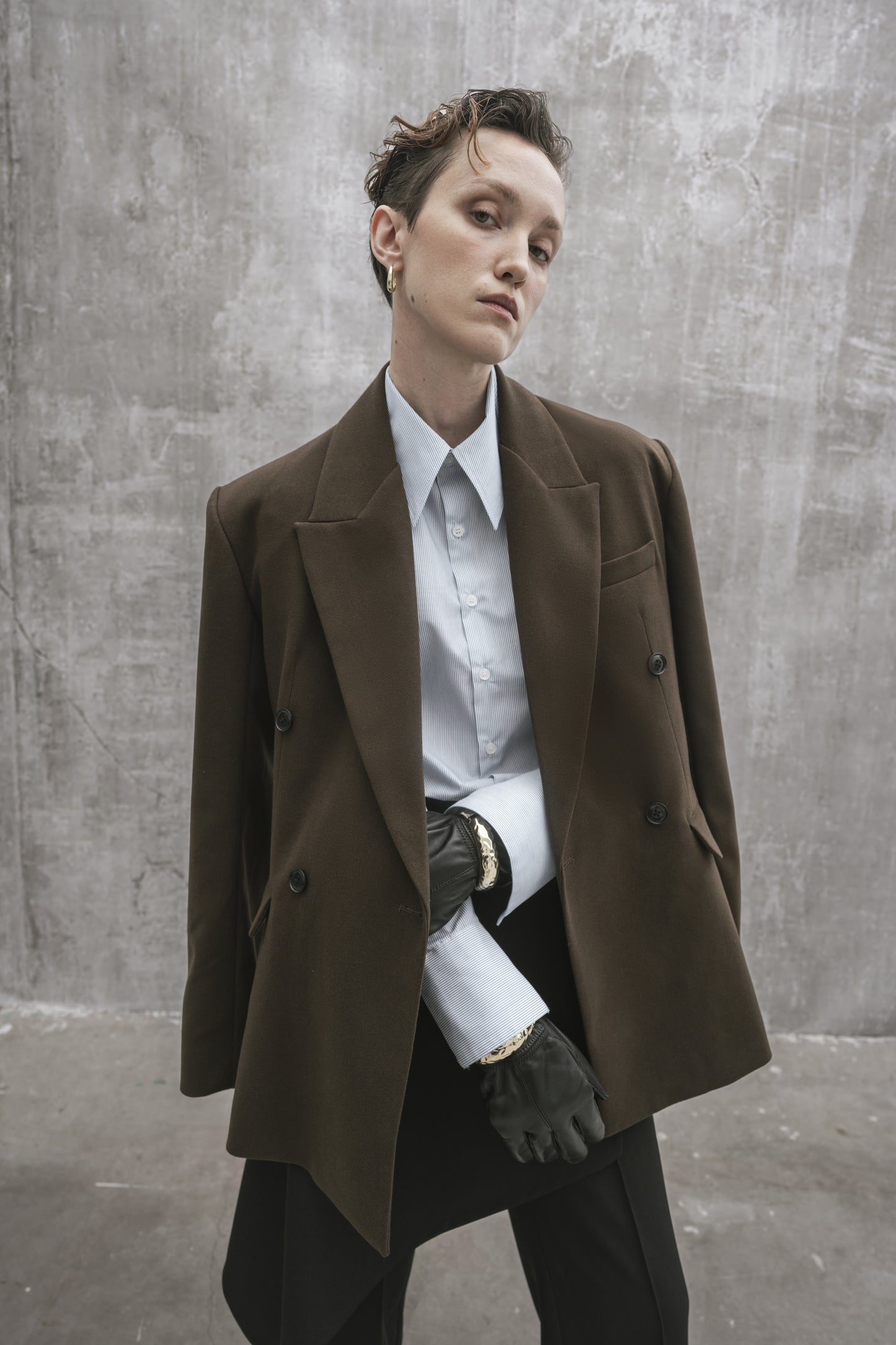 Blazer unisexe en laine marron foncé S25