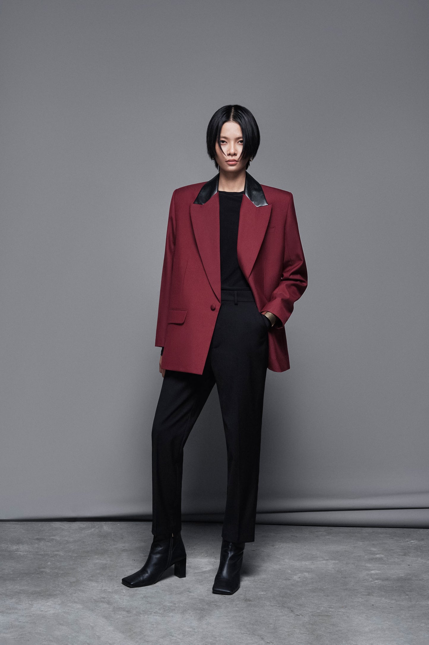 black-vegan-leather-burgundy-wool-blazer-FORTYTHREE-ASTOUD