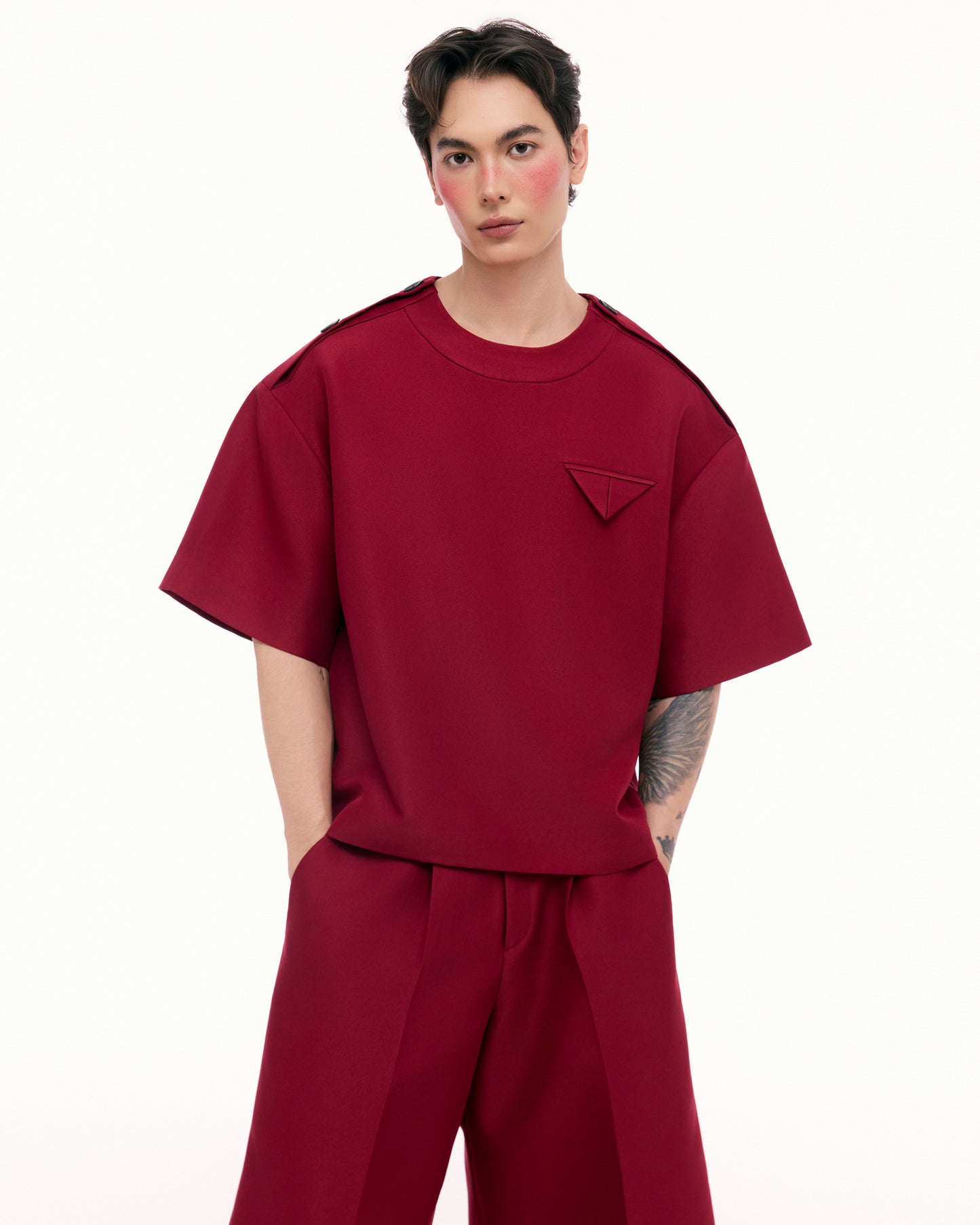 Red Shoulder Tab Shirt