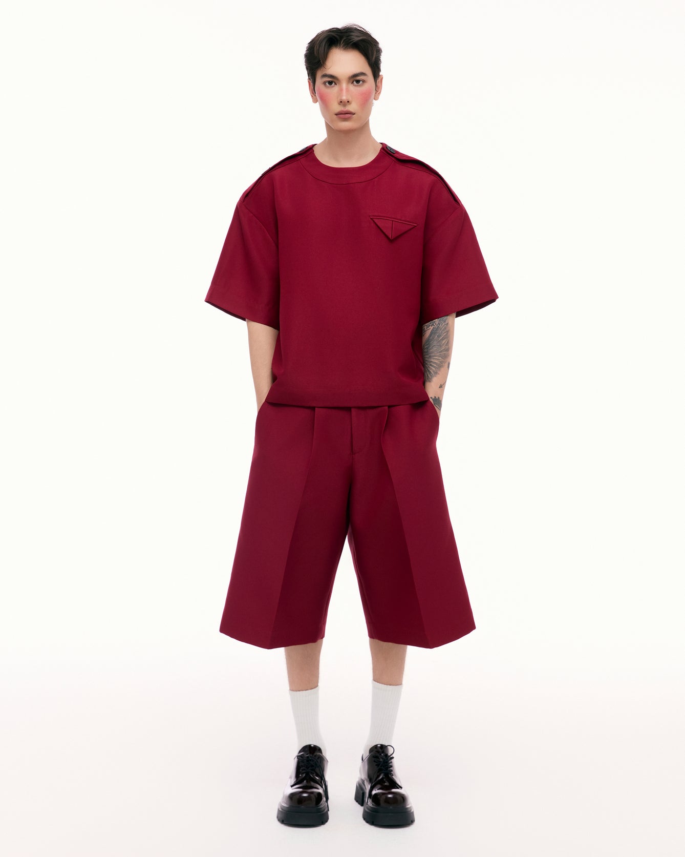 Red Shoulder Tab Shirt