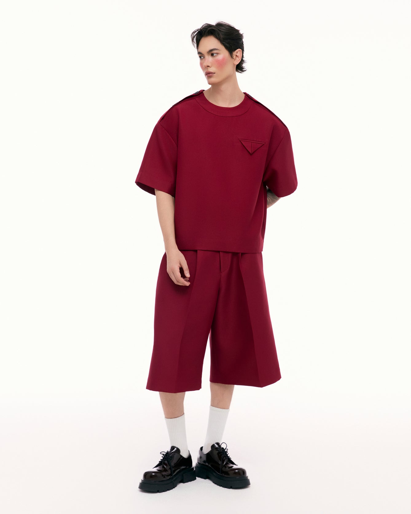 Red Shoulder Tab Shirt