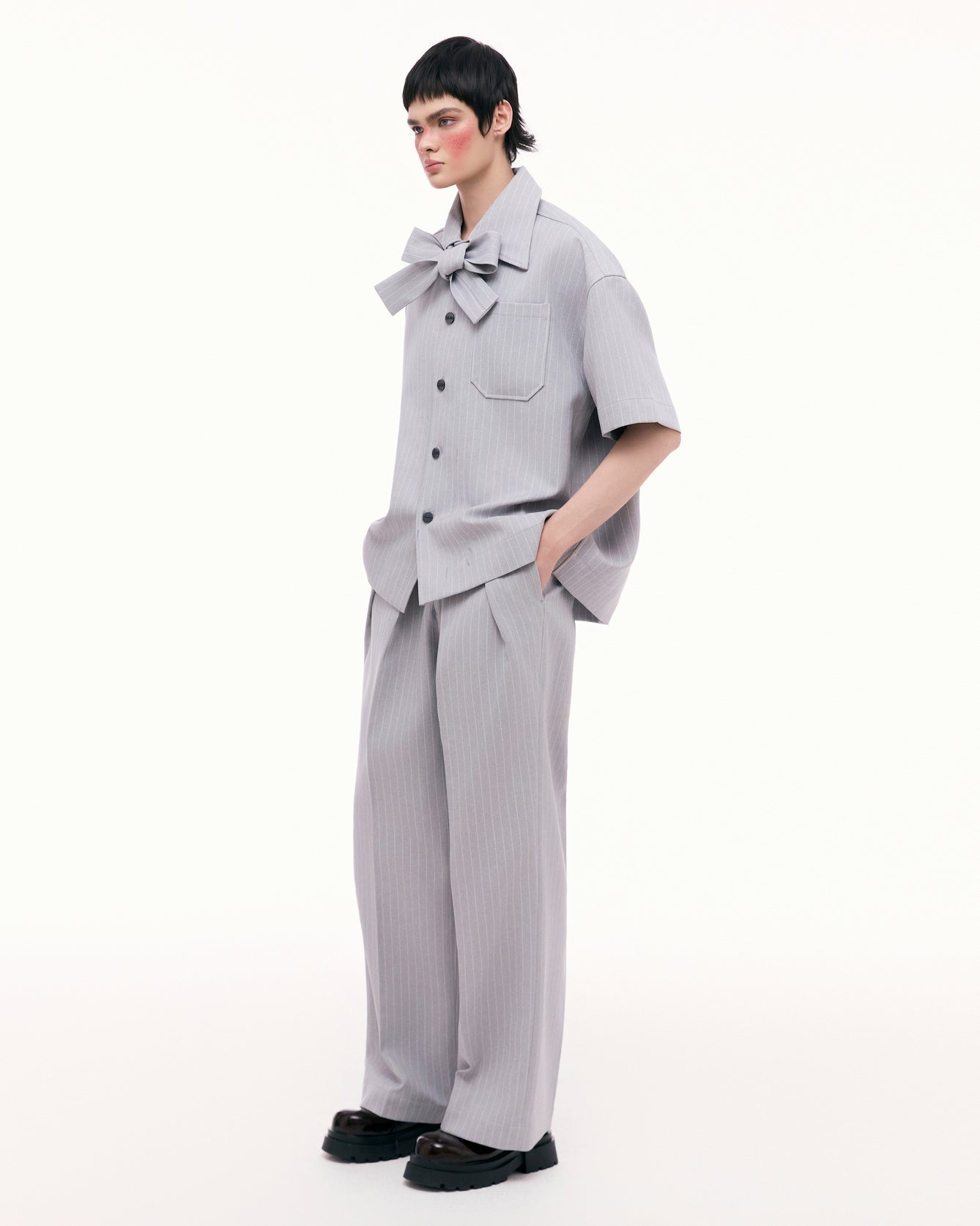 Light Gray Dual Pleat Trousers