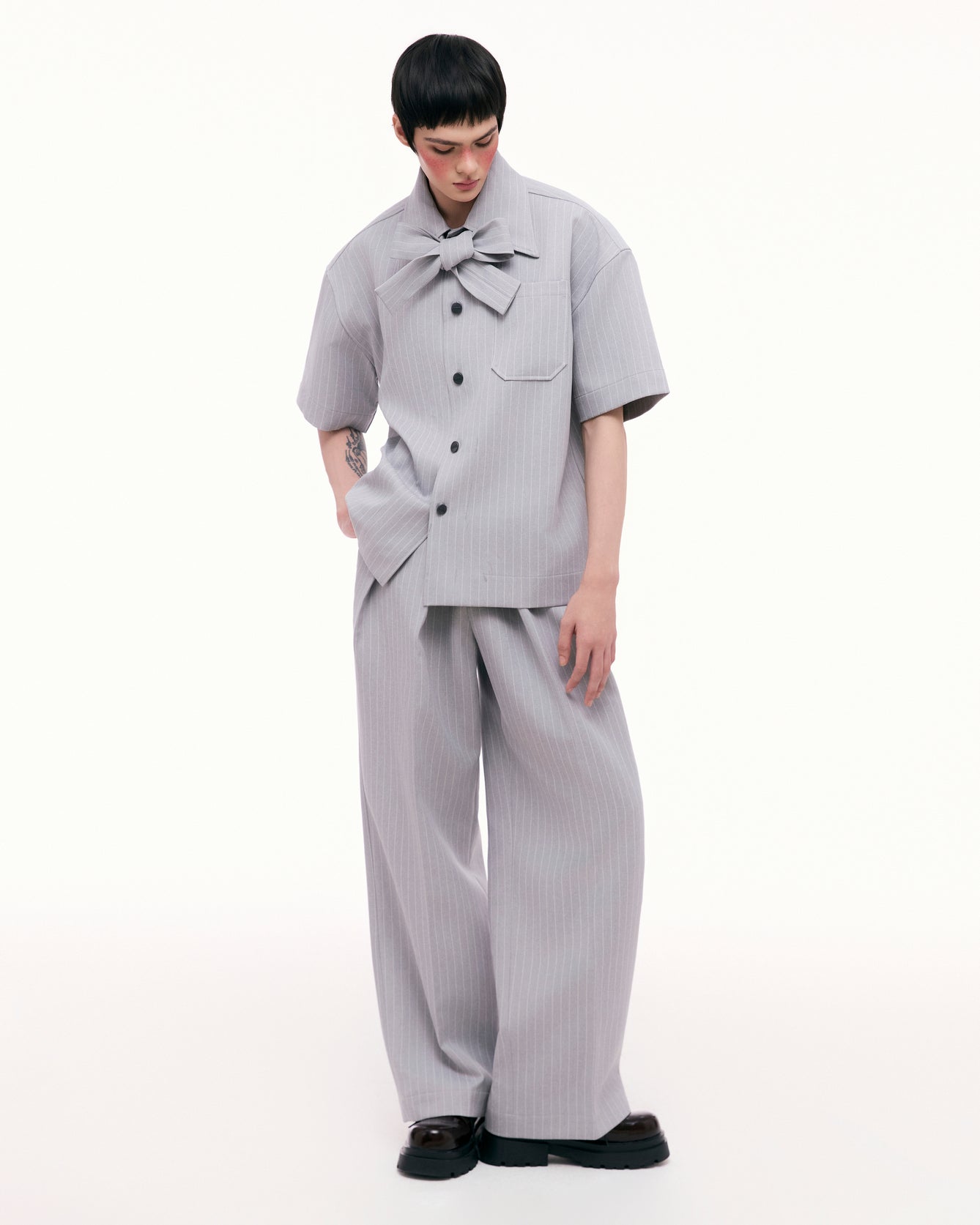 Light Gray Dual Pleat Trousers
