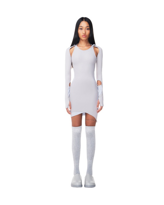 Mini Dress Detachable Sleeves / Light Gray