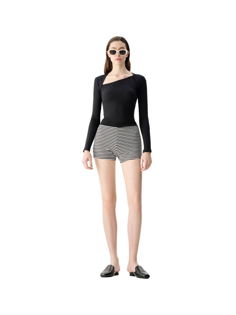Slanted V-Neck Long Sleeve Top