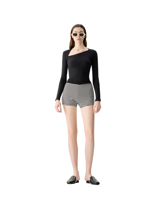 Slanted V-Neck Long Sleeve Top