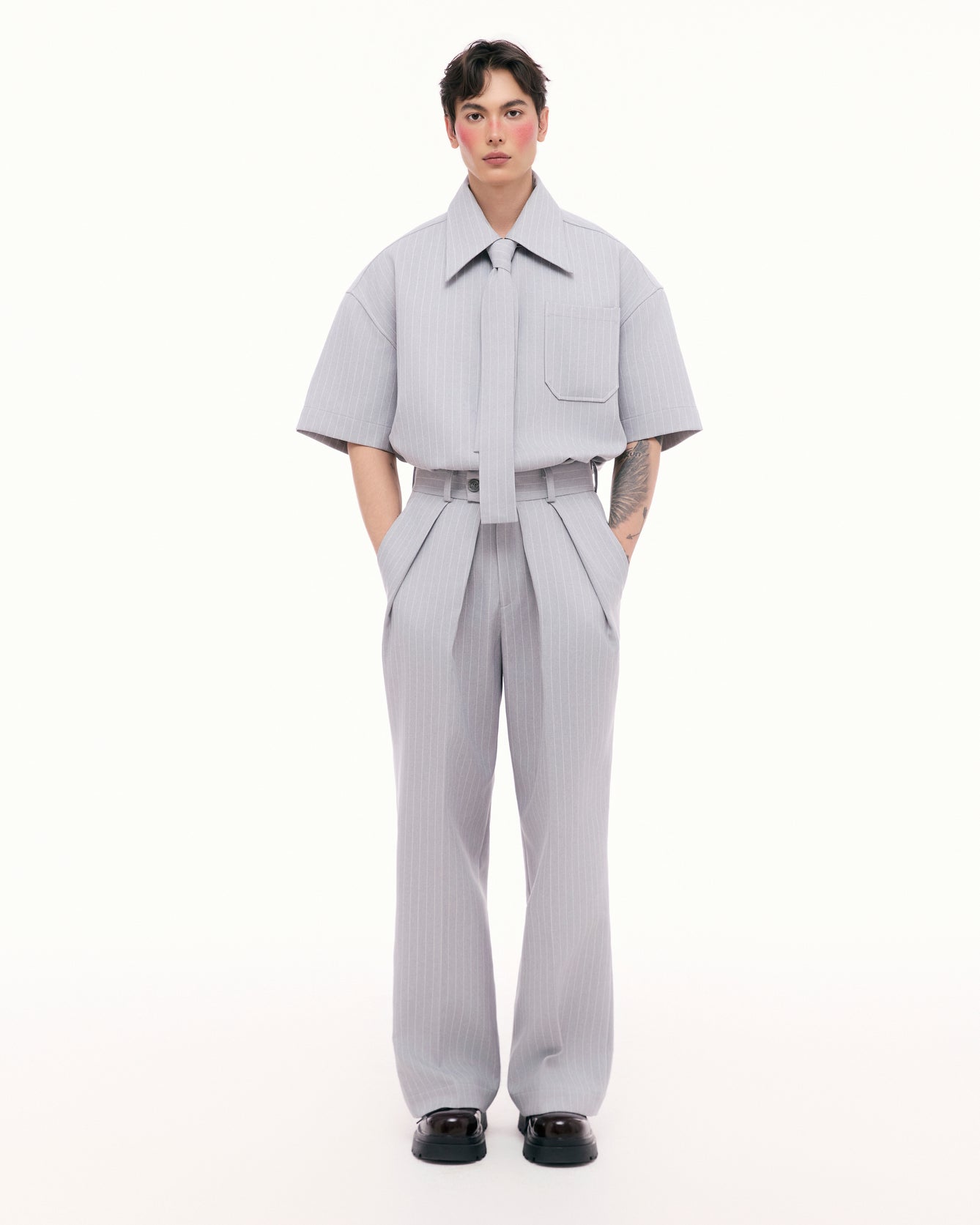 Light Gray Dual Pleat Trousers