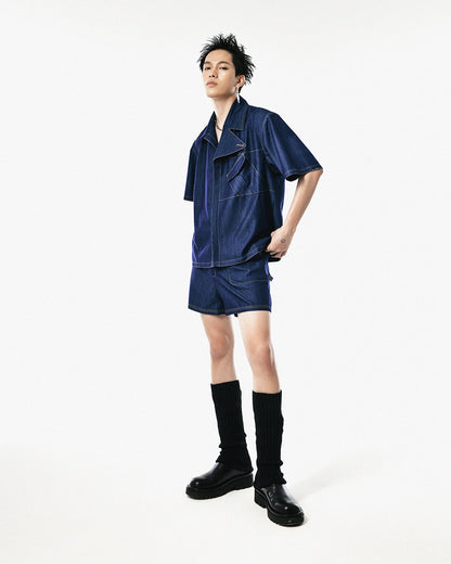 Unisex Midnight Blue Silk Denim Shorts