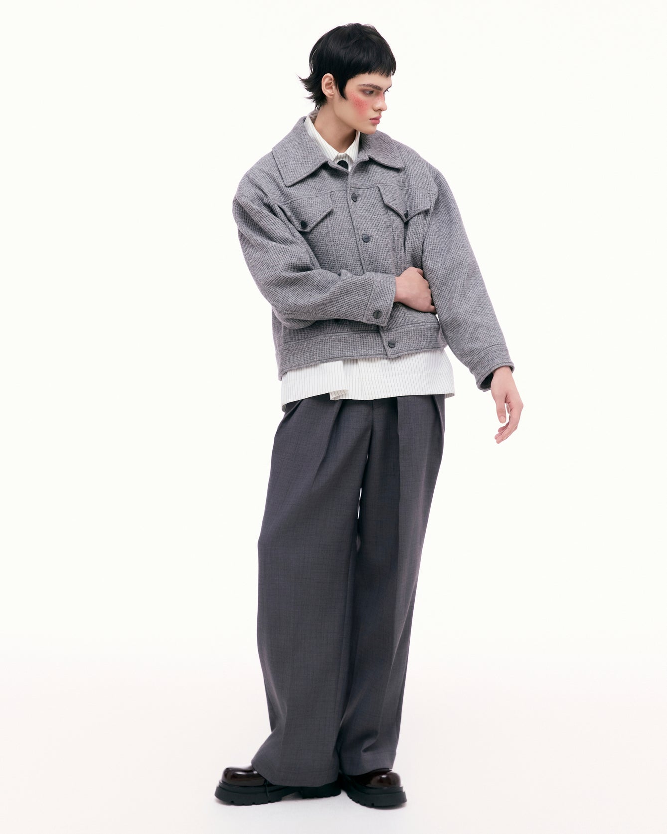 Dark Gray Dual Pleat Trousers