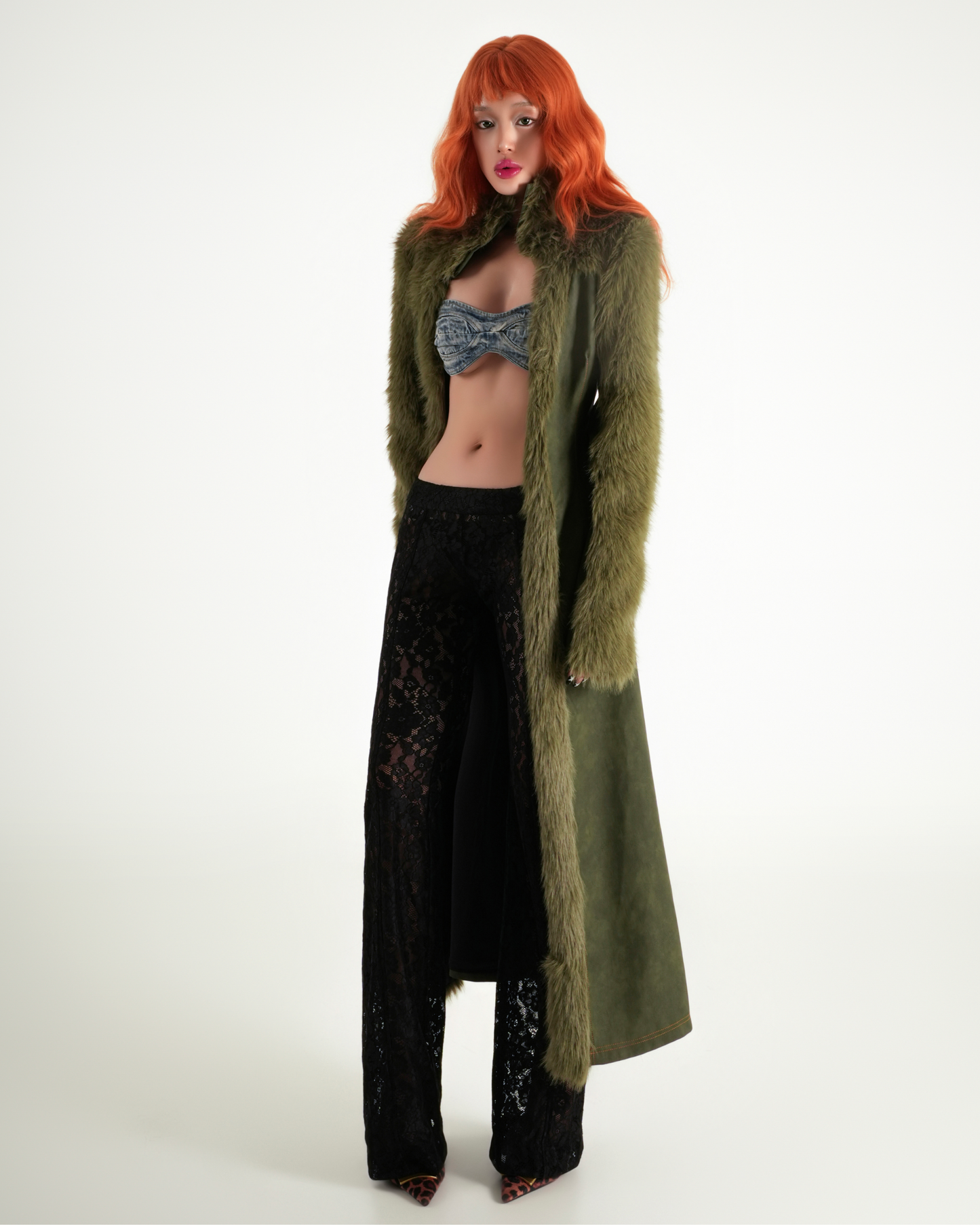 Error Leather Mixed Fur Long Coat