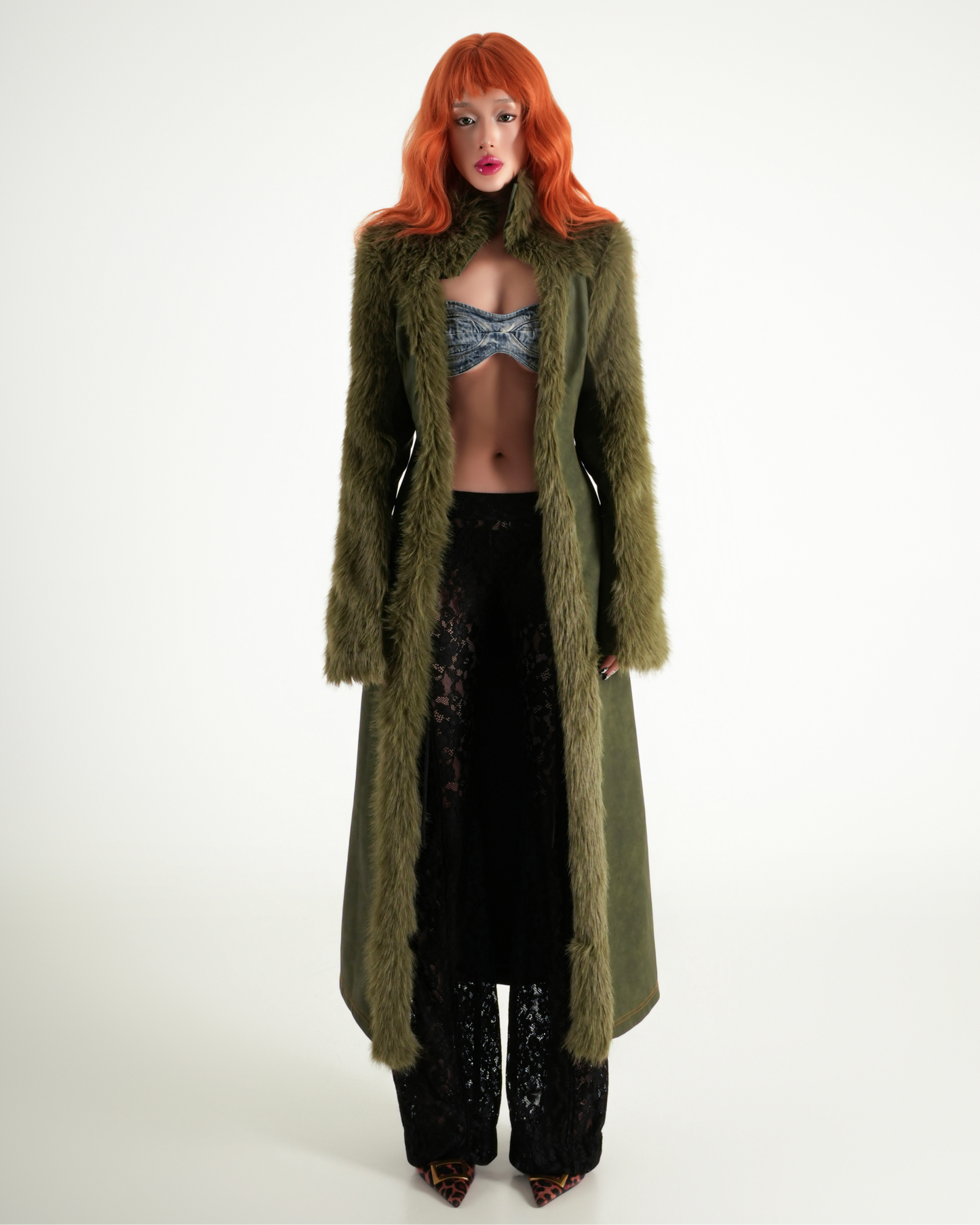 Error Leather Mixed Fur Long Coat