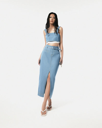 Light Blue High Waisted Maxi Denim Skirt