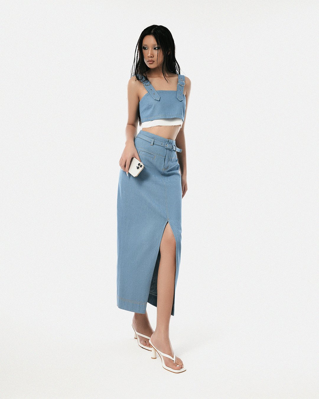 Light Blue High Waisted Maxi Denim Skirt