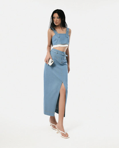 Light Blue High Waisted Maxi Denim Skirt