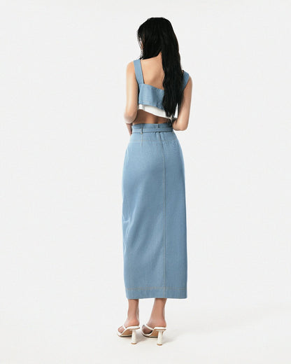 Light Blue High Waisted Maxi Denim Skirt