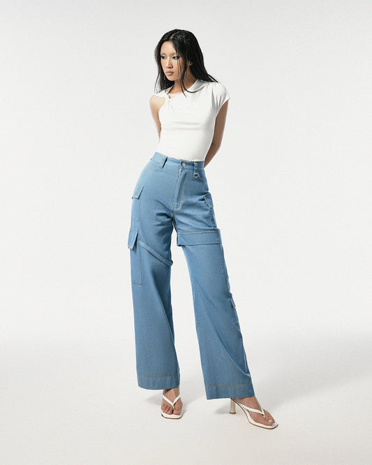 Cargo Straight Leg Denim Pants
