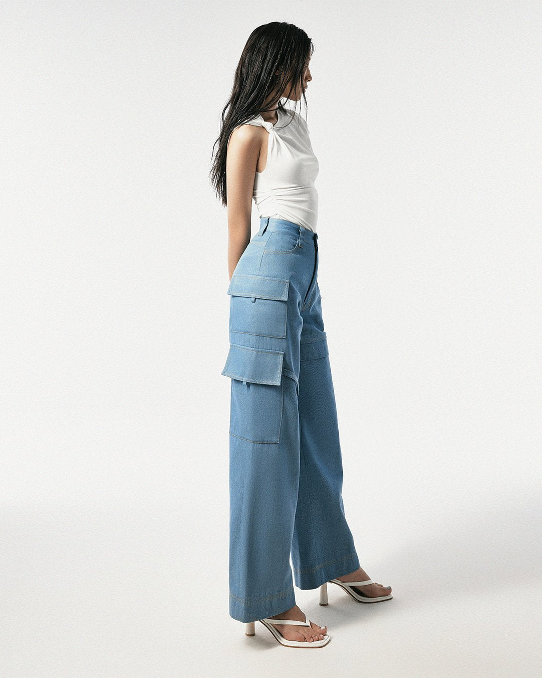 Cargo Straight Leg Denim Pants